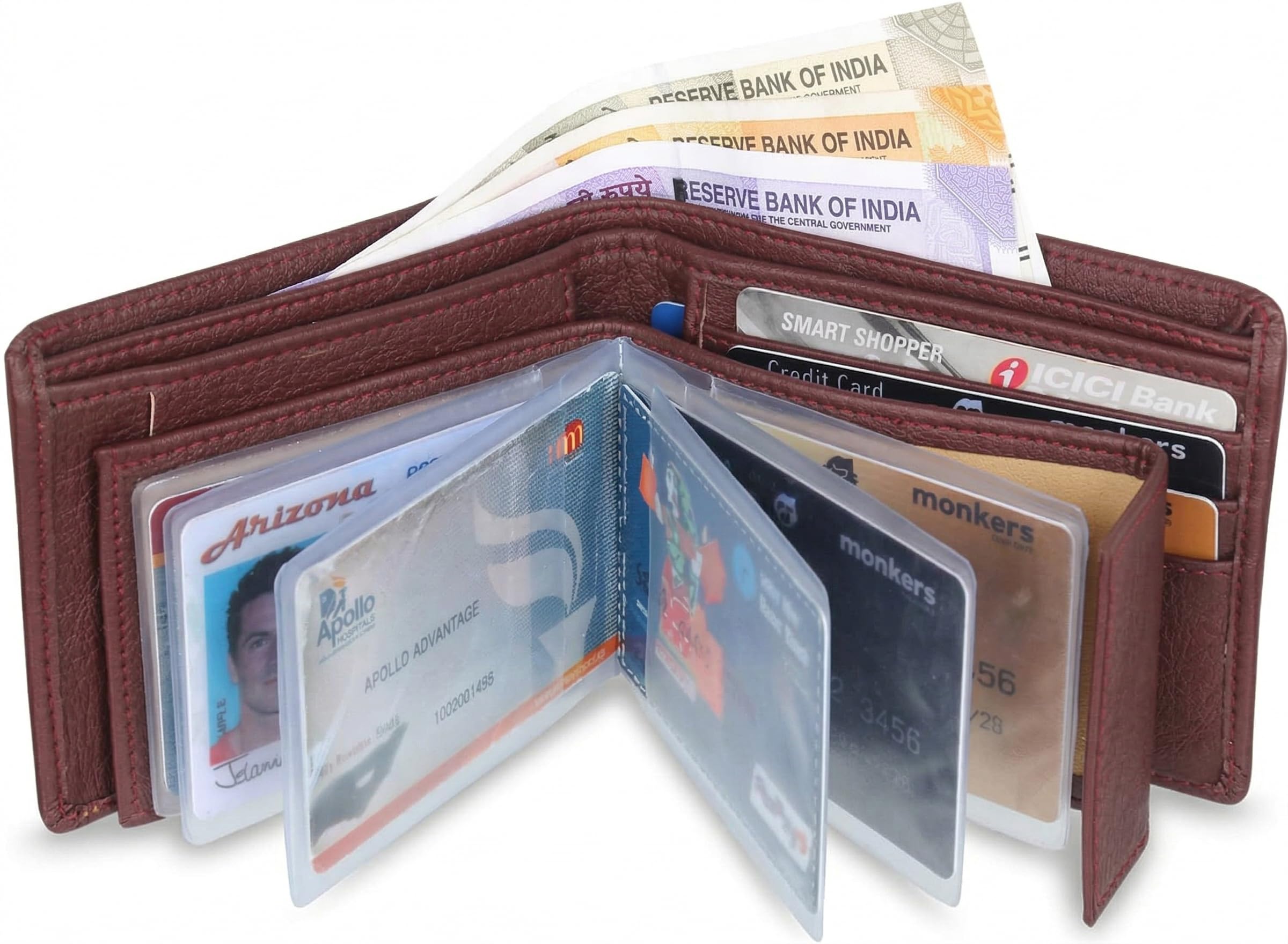 Men's Maroon Bifold Wallet with 20+ Card Capacity Integrated Album-image-18