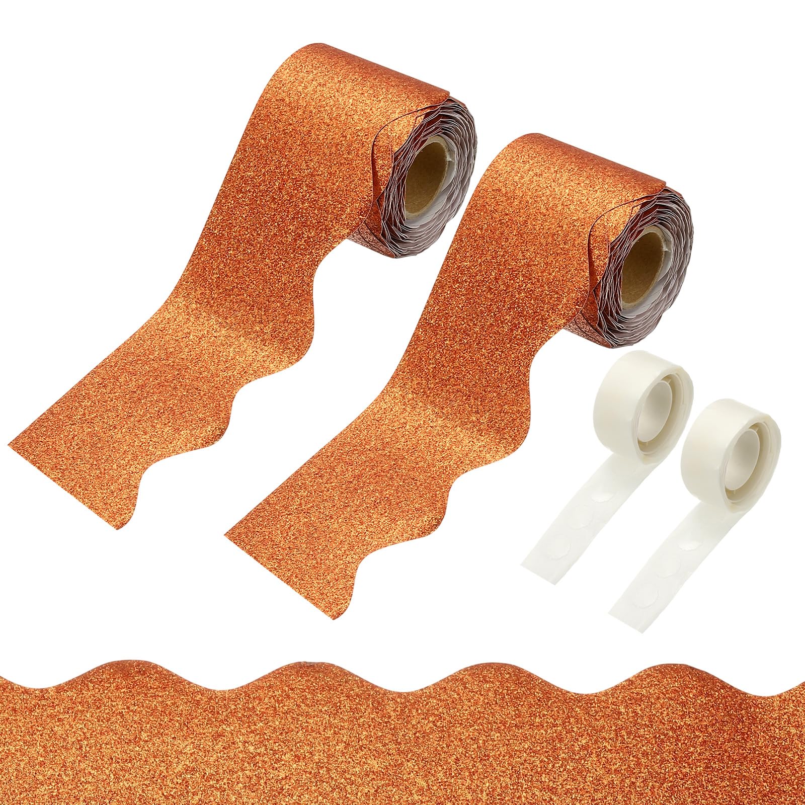 PATIKIL 2 Rolls Glitter Bulletin Board Borders, 65.6ft Light Brown Border for Bulletin Board with Clear Sticky Dots Scalloped Trim for Office Party Classroom Decorations — image 1