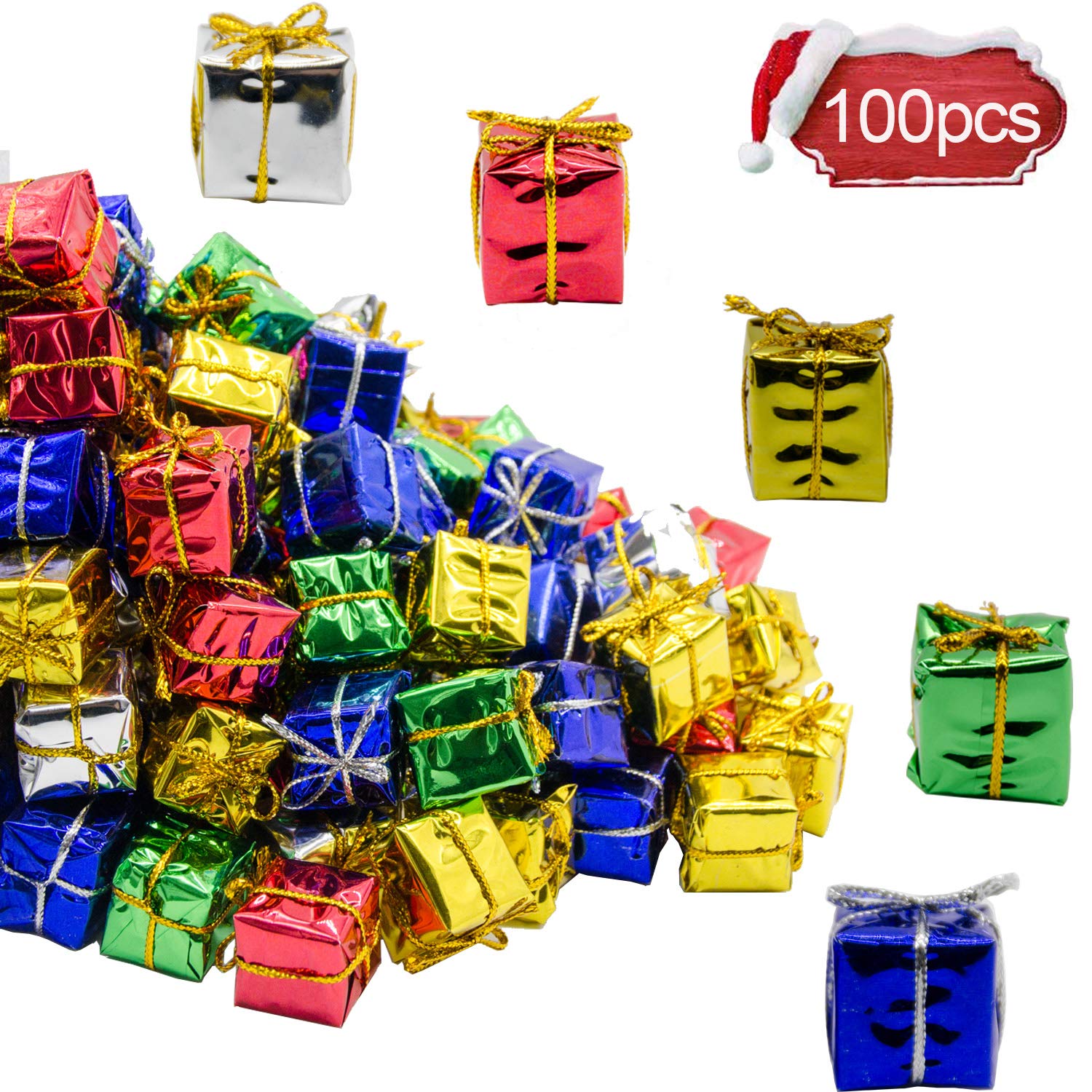 Amazon.com: 100 Pcs Christmas Shiny Mini Boxes Ornaments, Assorted