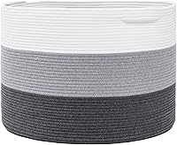 Vista 10 de Cesta grande de cuerda de algodón de tamaño máximo de 24 x 24 x 17 pulgadas, cesta de almacenamiento extragrande, cesta de lavandería tejida