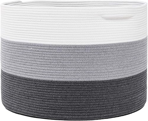 Miniatura 10 de Cesta grande de cuerda de algodón de tamaño máximo de 24 x 24 x 17 pulgadas, cesta de almacenamiento extragrande, cesta de lavandería tejida,