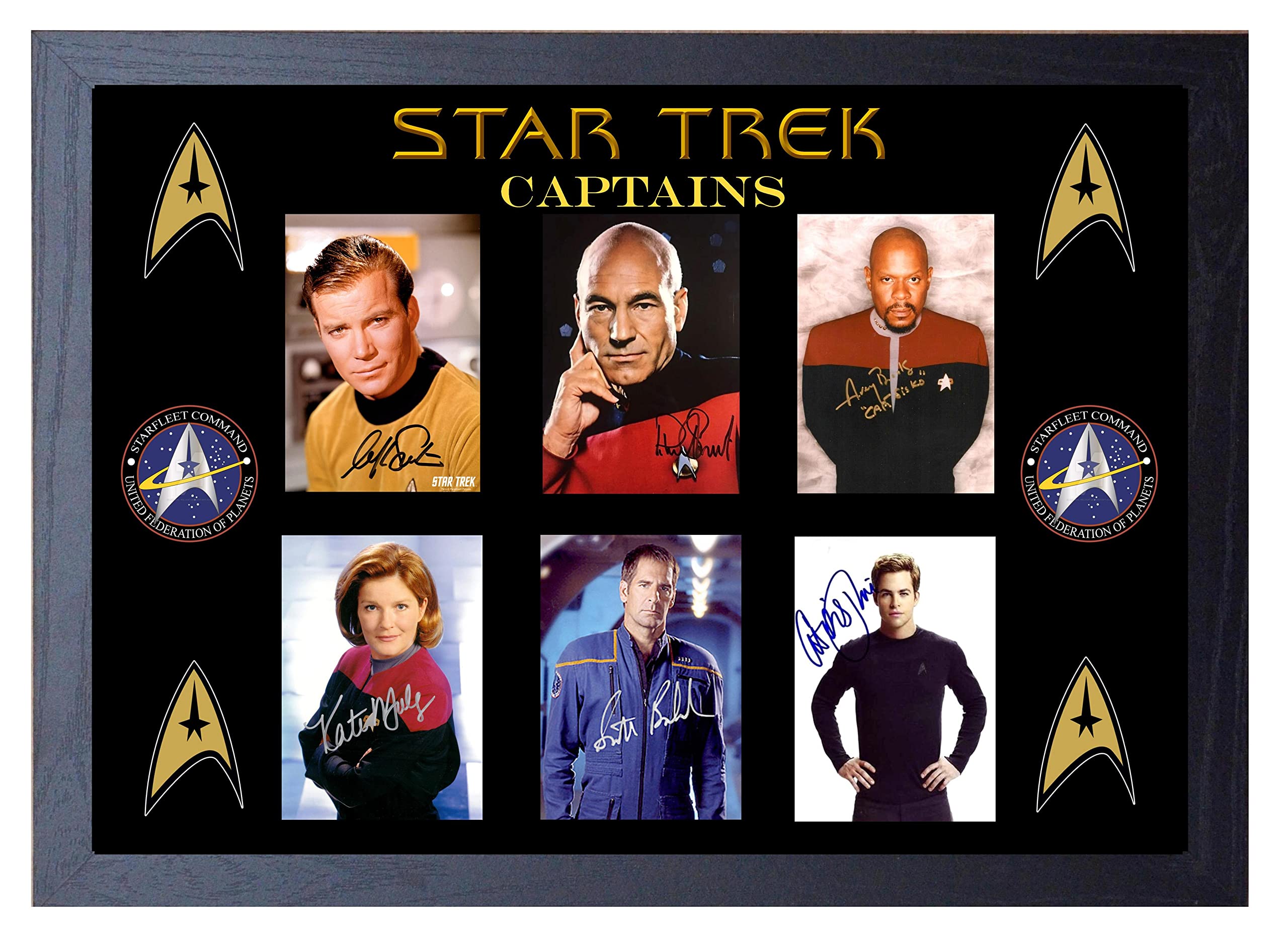 Stunning Quality Star Trek Captains Signed/Autographed Prints (A4 Framed 34cm x 24cm)