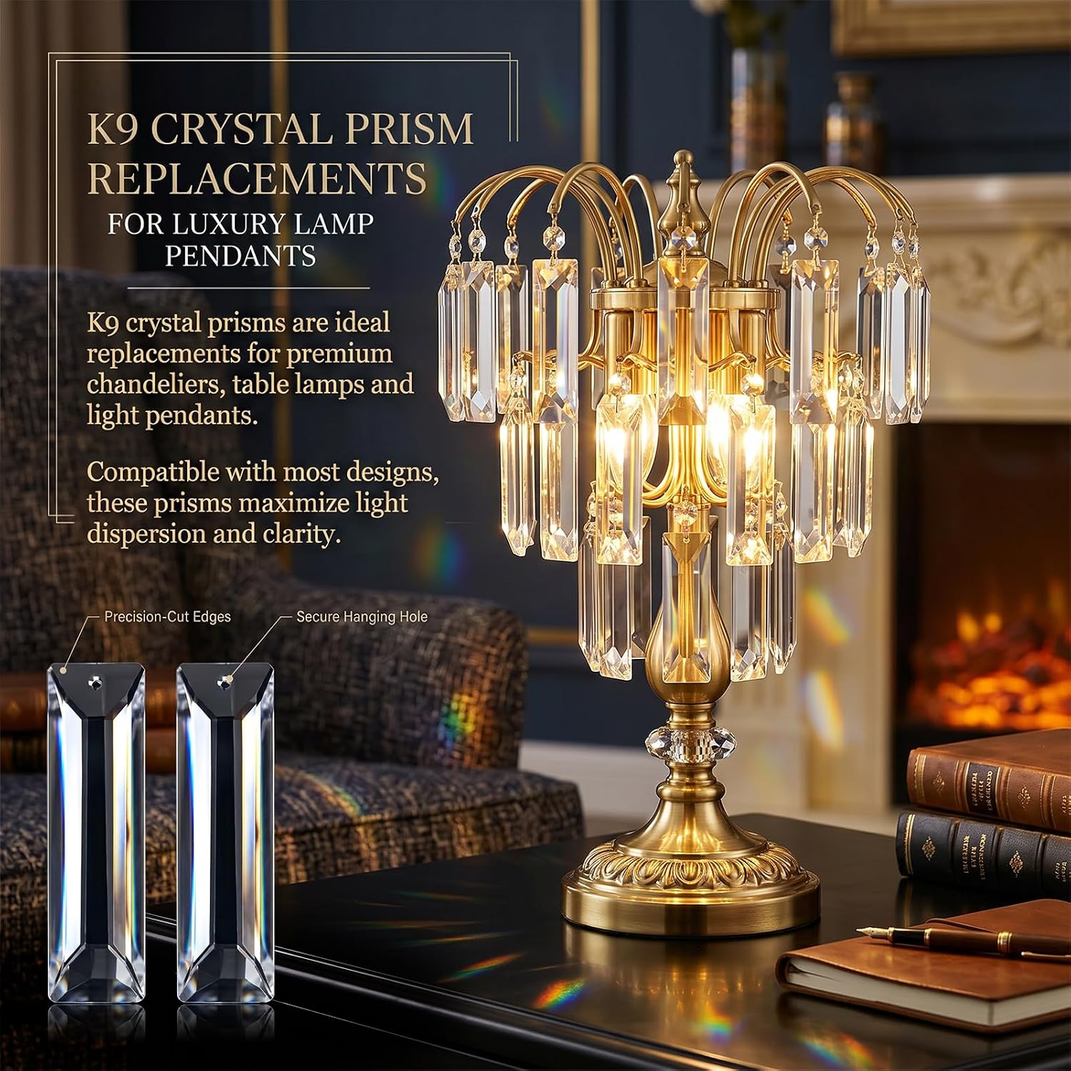 Clear Crystal Prisms with 2 Holes, 2"x1.2" K9 Crystal Chandelier Replacement Parts, Fine Cut Glass Pendants for Suncatchers & Wind Chime Crafts (8, 3''x0.86'')