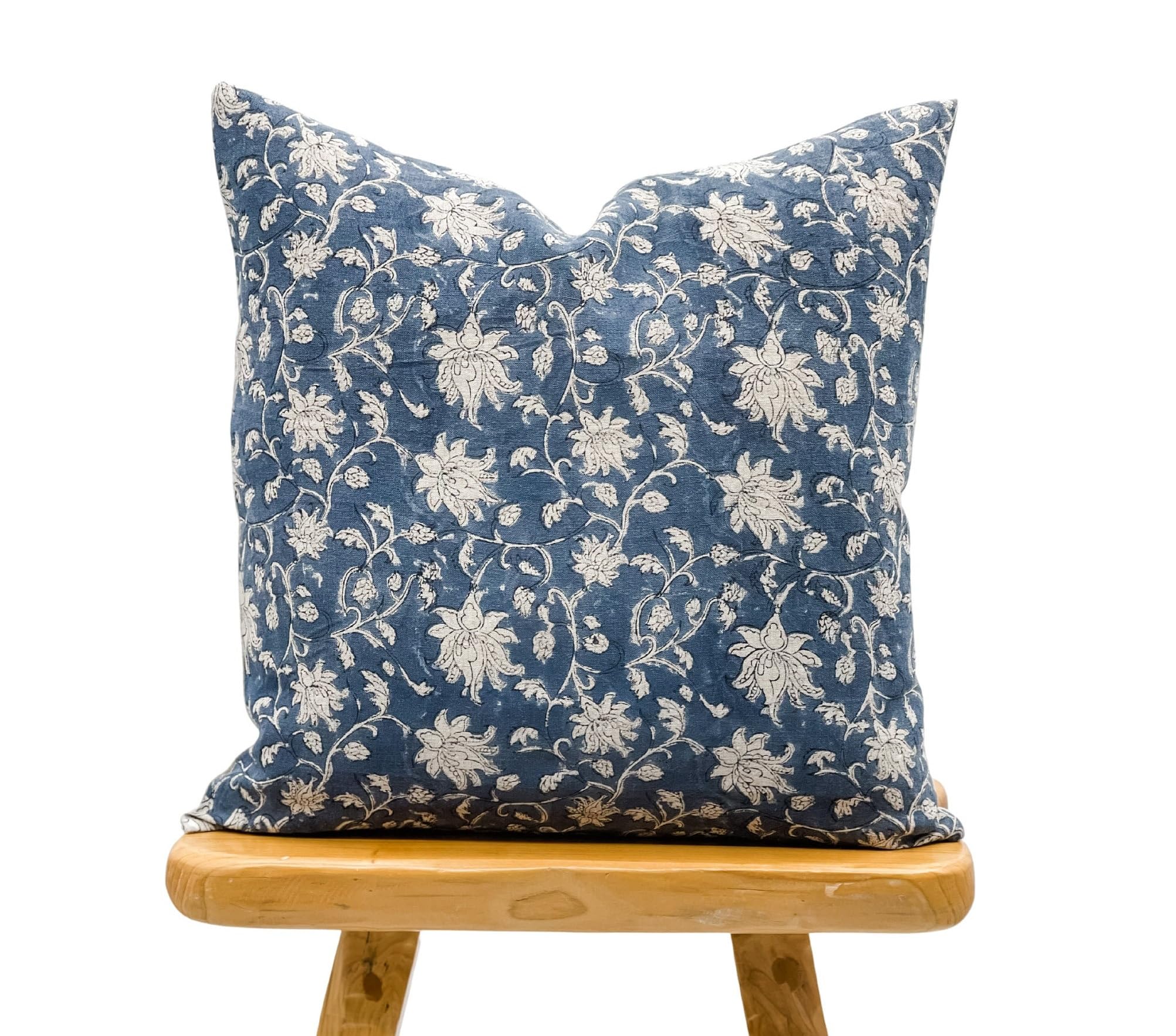 Krinto Designer Floral Navy Blue on Natural Linen Pillow Cover, Indigo Blue Pillow Cover, Boho Pillow, Decorative Throw Pillow, Floral Pillow Cover (