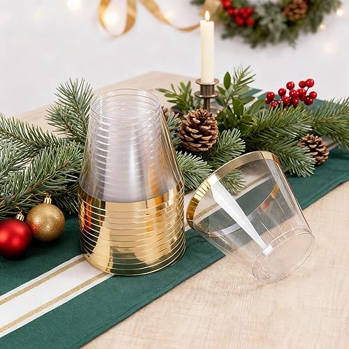 Miniatura 4 de WELLIFE 200 vasos de plástico dorados, vasos de plástico transparente de 9 onzas, copas de vino desechables, vasos de cóctel de plástico para