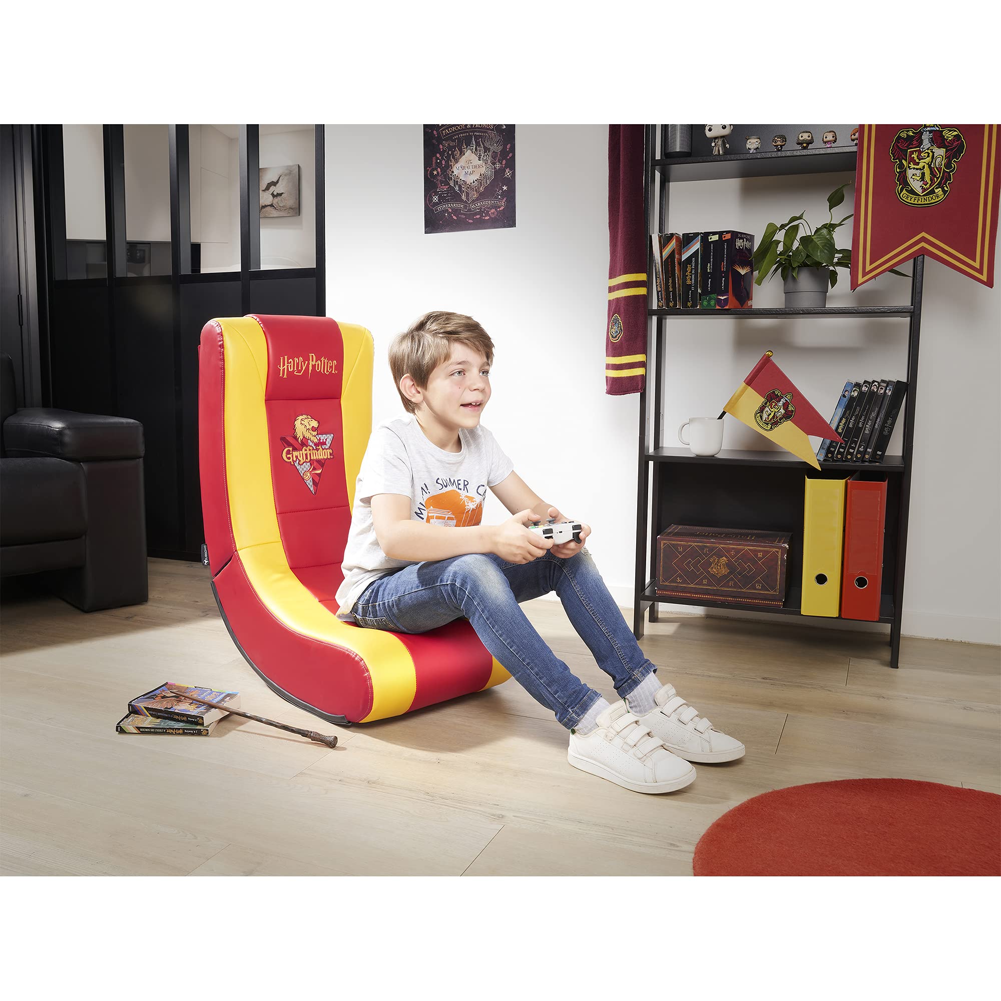 Subsonic – Fauteuil à Bascule Gaming Harry Potter – Rocking Chair Ergonomique sous Licence Officielle - Similicuir Rouge et Jaune avec Broderies - Pouf Gamer de Salon ou Chambre