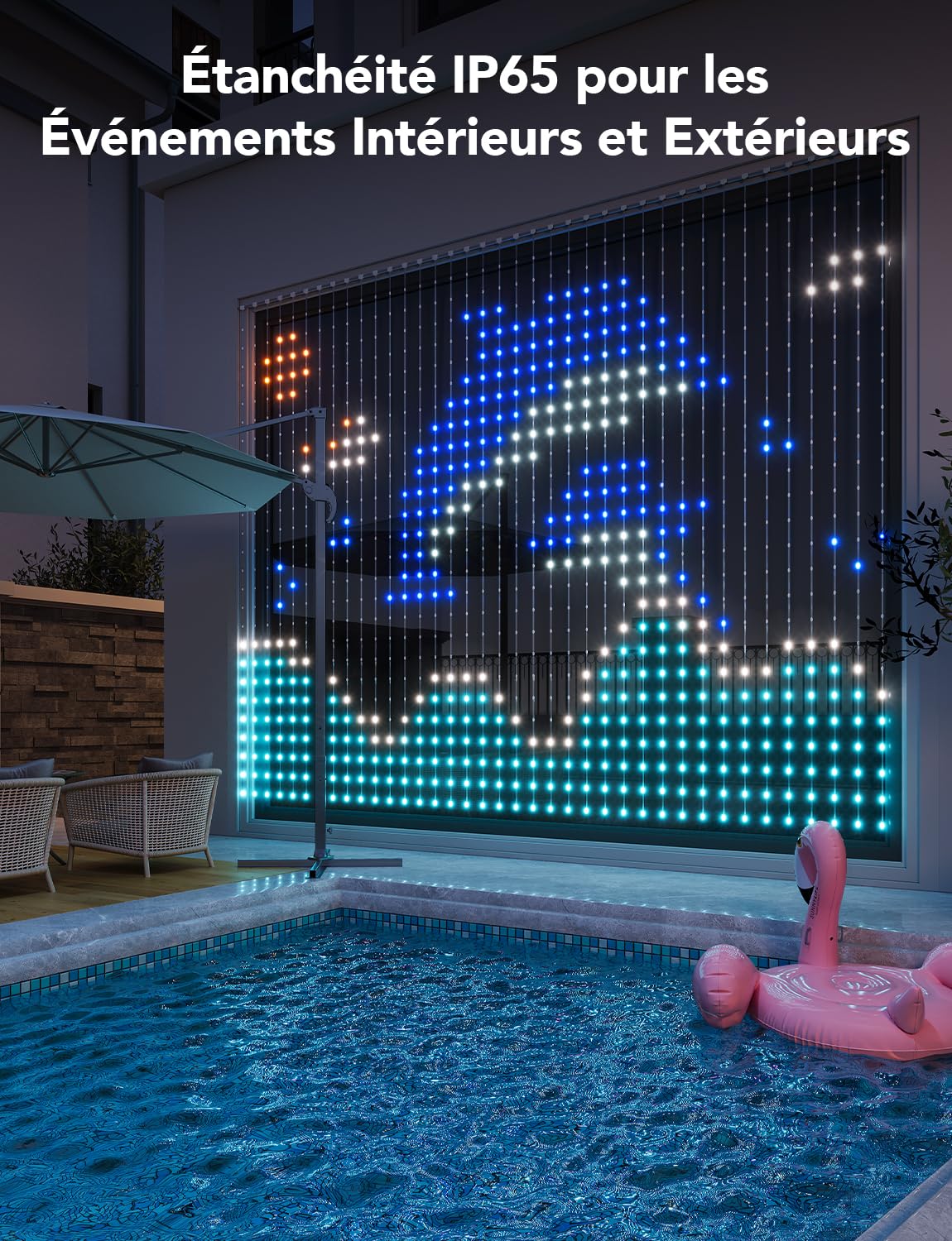 Govee Curtain Lights 3x2m, Rideau LED Intelligent, 1040 LEDs, IP65 | Compatible avec Alexa, GIF DIY, Étanche IP65, Décoration de Noël, Contrôle par App, Couleurs RGBIC