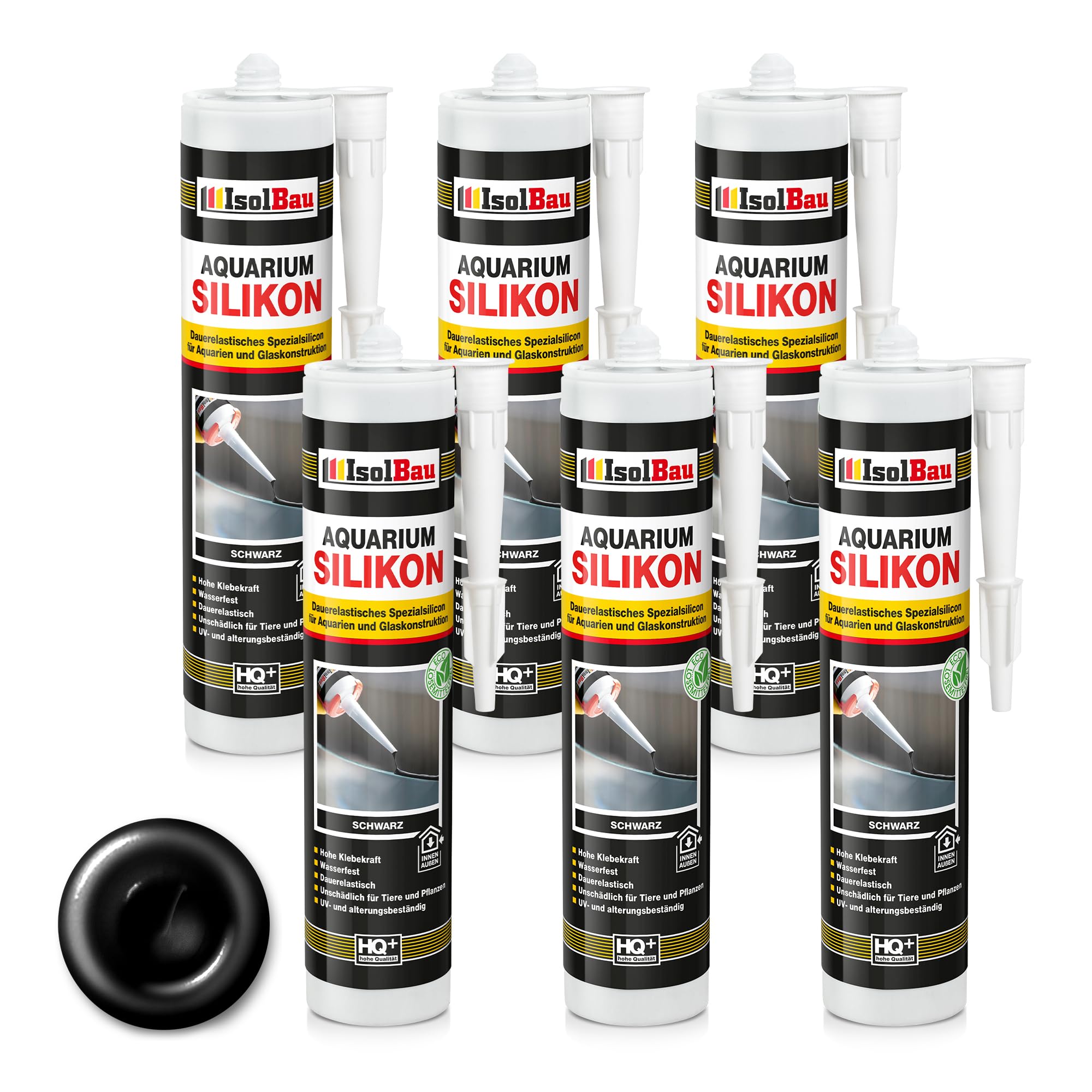 Isolbau Aquarium Silikon 6 x 300 ml - Dauerelastisches Spezial-Silikon für Aquarien & Glaskonstruktion - Für Innen- & Außenbereich – Schwarz, Kartusche