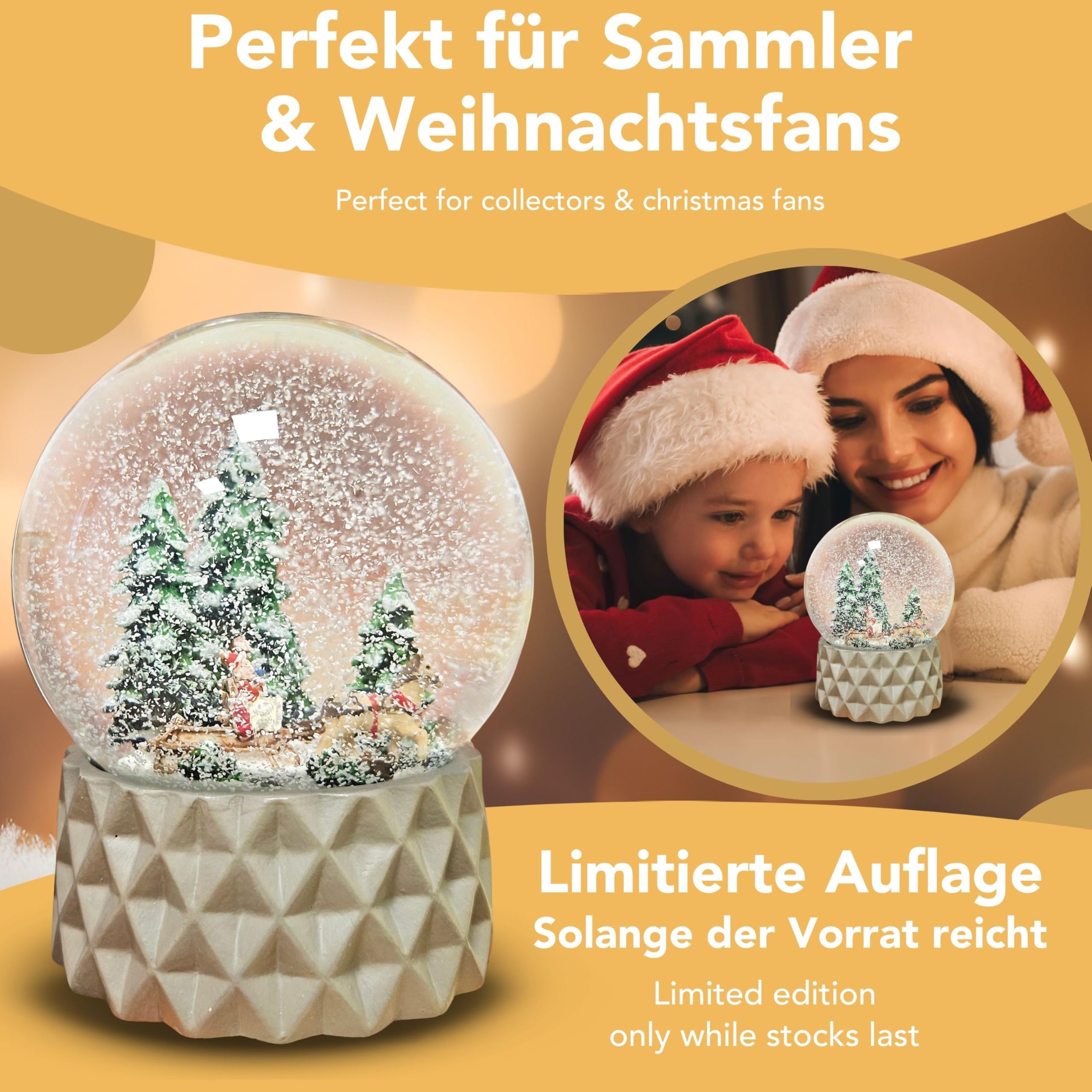 Schneekugel Nostalgie Nostalgie Schlittenfahrt auf Sockel kubisch beige | Pure-Line | Schüttelkugel | H: 12 cm B: 10 cm | 20176