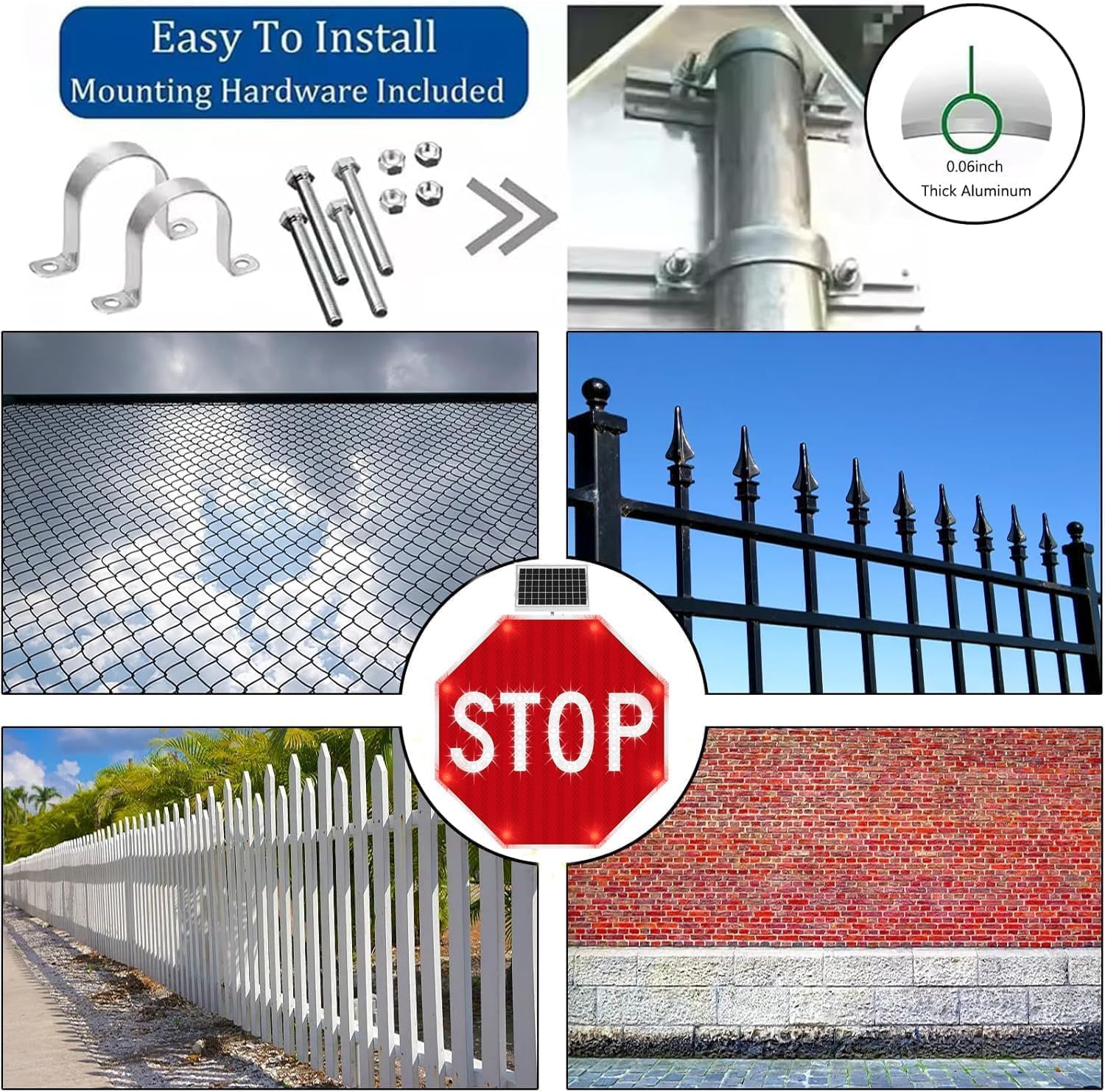 24"/30" Solar Powered Stop Sign with LED Lights, Flashing Stop Sign, Aluminum Traffic Signs for Road Parking Lot Construction, Durable Waterproof with Reflective Film, Road Signs (