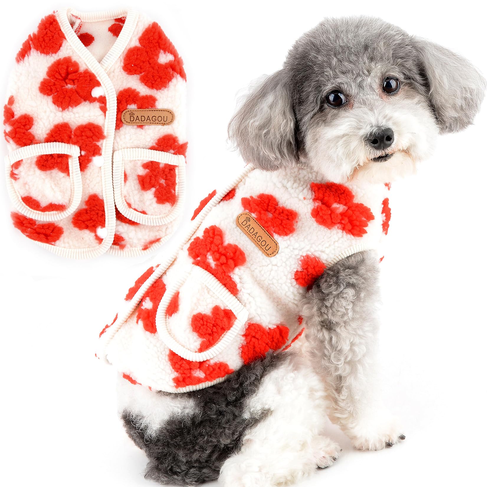 Zunea Flowers Pattern Dog Jumper for Small Dogs Cat Soft Sherpa Fleece Sweater Coat Winter Warm Puppy Jacket Coat Fuzzy Pullover Vest Clothes Cold Weather Pet Chihuahua Yorkie Apparel Red S