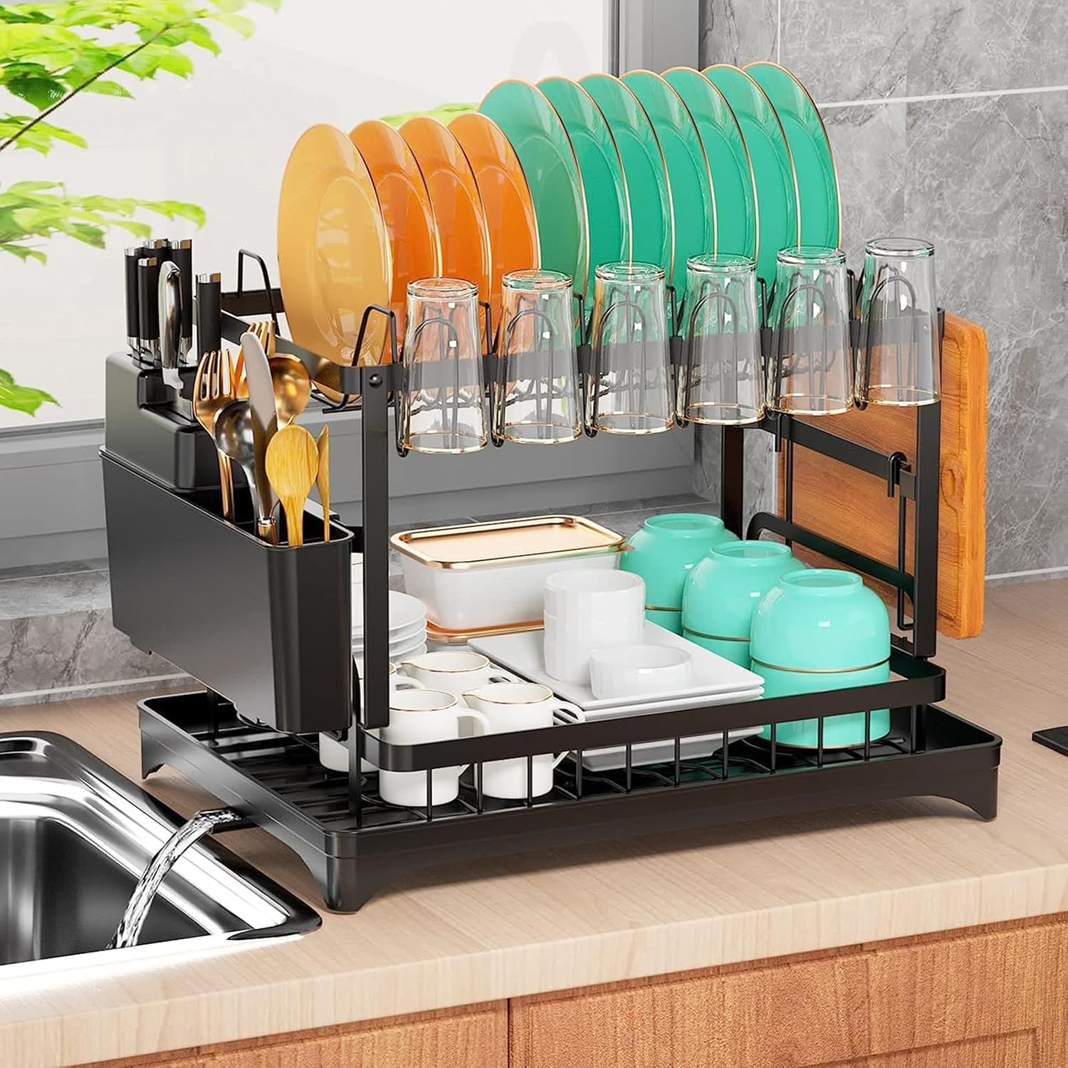 2 Tier Dish Drying Rack, ManKiaPro Dish Rack for Kitchen Counter
