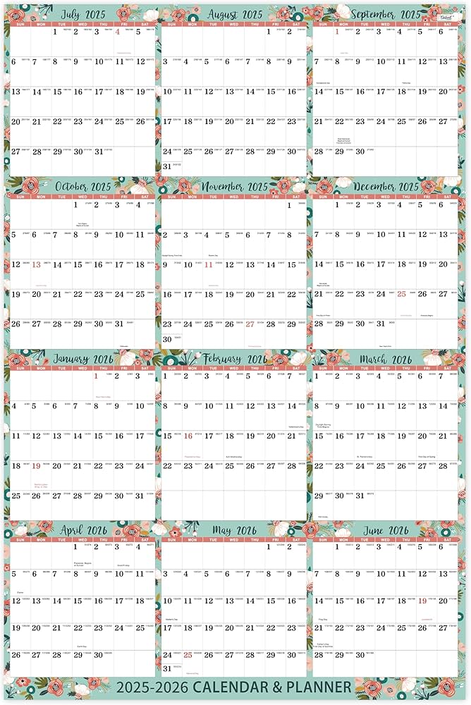 Amazon.com: 2025-2026 Calendar - Yearly 2025-2026 Wall Calendar. July 2025 - June 2026, 22.4''x34.6, Paper Folded Wall Calendar 2025-2026, Large Wall Calendar 12 Month One : Office Products