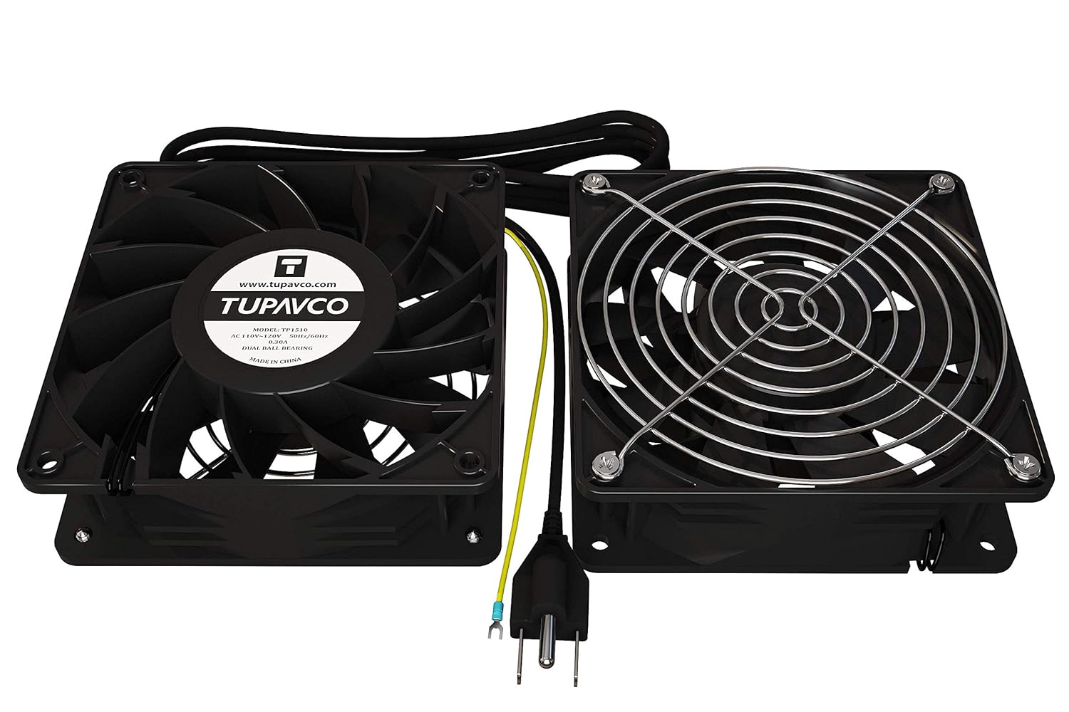 Crazy Deals Network Cabinet Fan (Dual 2pc Kit) Server Rack Cooling (Rackmount Muffin Fans Pair 120mm 4in) 110V Cable (Extra Strong) Dual Ball for Side or Top Mount (Computer Equipment Ventilation) Tupavco TP1510
