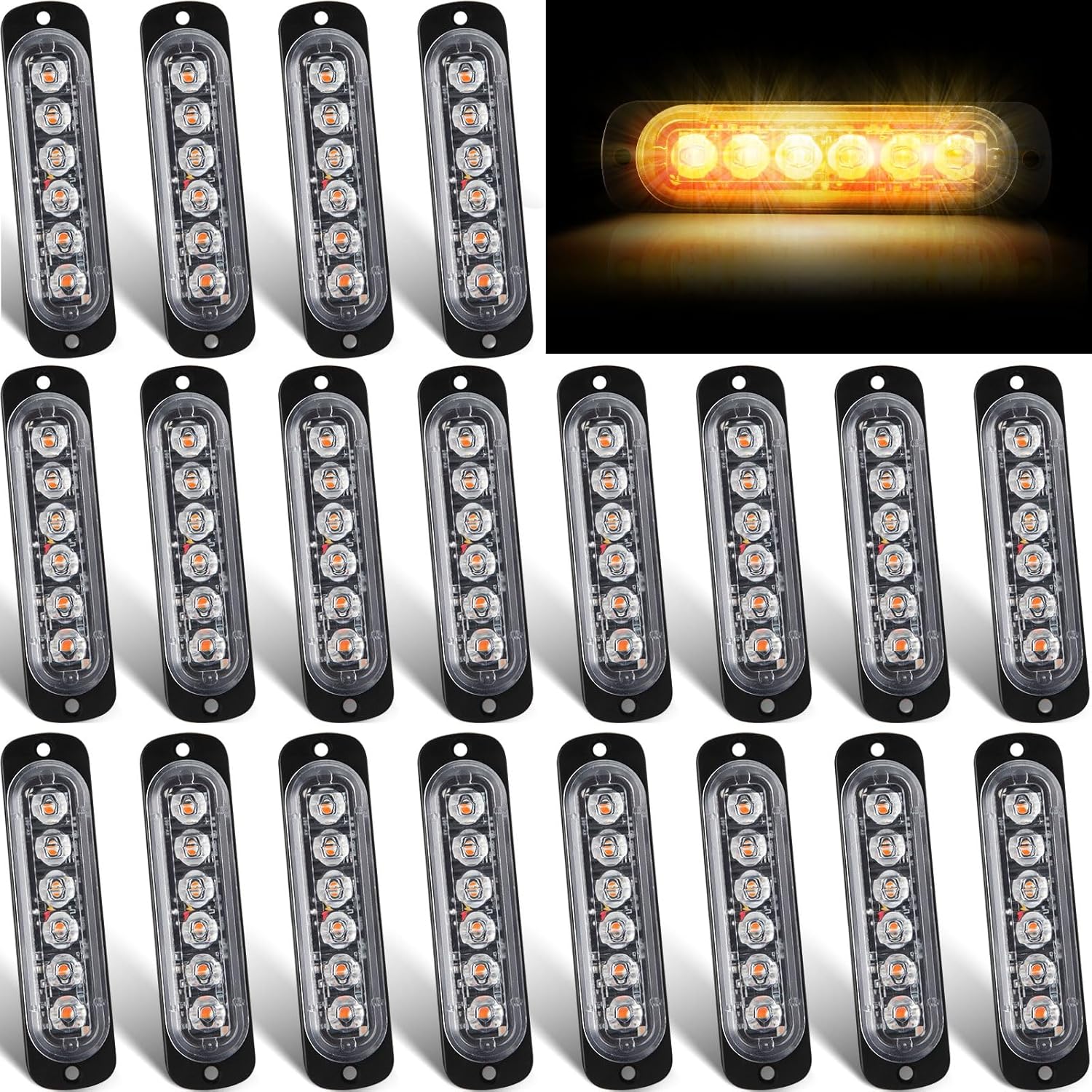 Tallew 20 Pack LED Emergency Strobe Lights 6 LED Amber