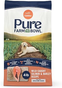 Canidae Pure Farm to Bowl Dry Dog Food - Balanced Nutrition for Adult Dogs - Limited Ingredient Formula - Wholesome Grains - 4 lb - Wild-Caught Salmon & Barley Recipe