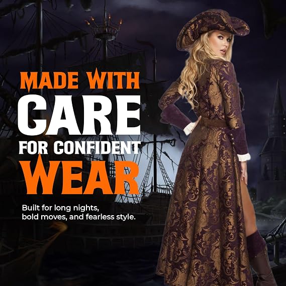 Sexy Pirate Costume Women, ROMA 6 Pc Decadent Pirate Diva Halloween Costumes for Women Adult, Brocade Jacket with Mini Dress