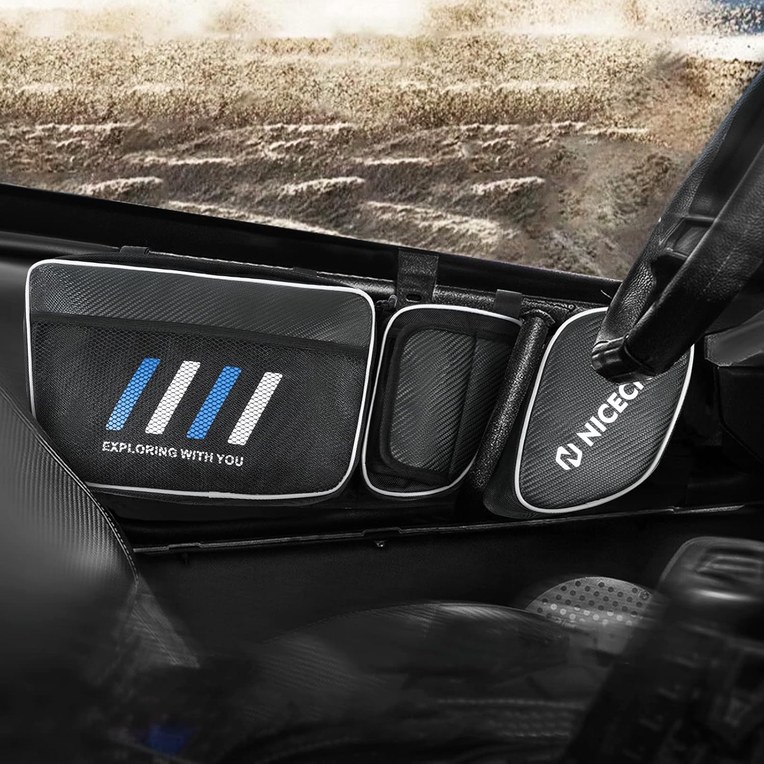 NICECNC X3 Door Bags, Upgraded PVC 1680D Oxford, Carbon Fiber Design, 2 Detachable Sponge Pad, UTV X3 Front Door Bags, Compatible with Can Am Maverick X3 Max XRS XDS XMR Turbo R 2017-2022, Blue