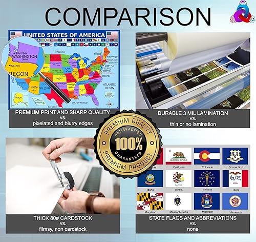 Miniatura 2 de Póster con mapa del mundo, mapa de Estados Unidos y sistema solar con características adicionales, laminado de 14 x 19.5 pulgadas, carteles