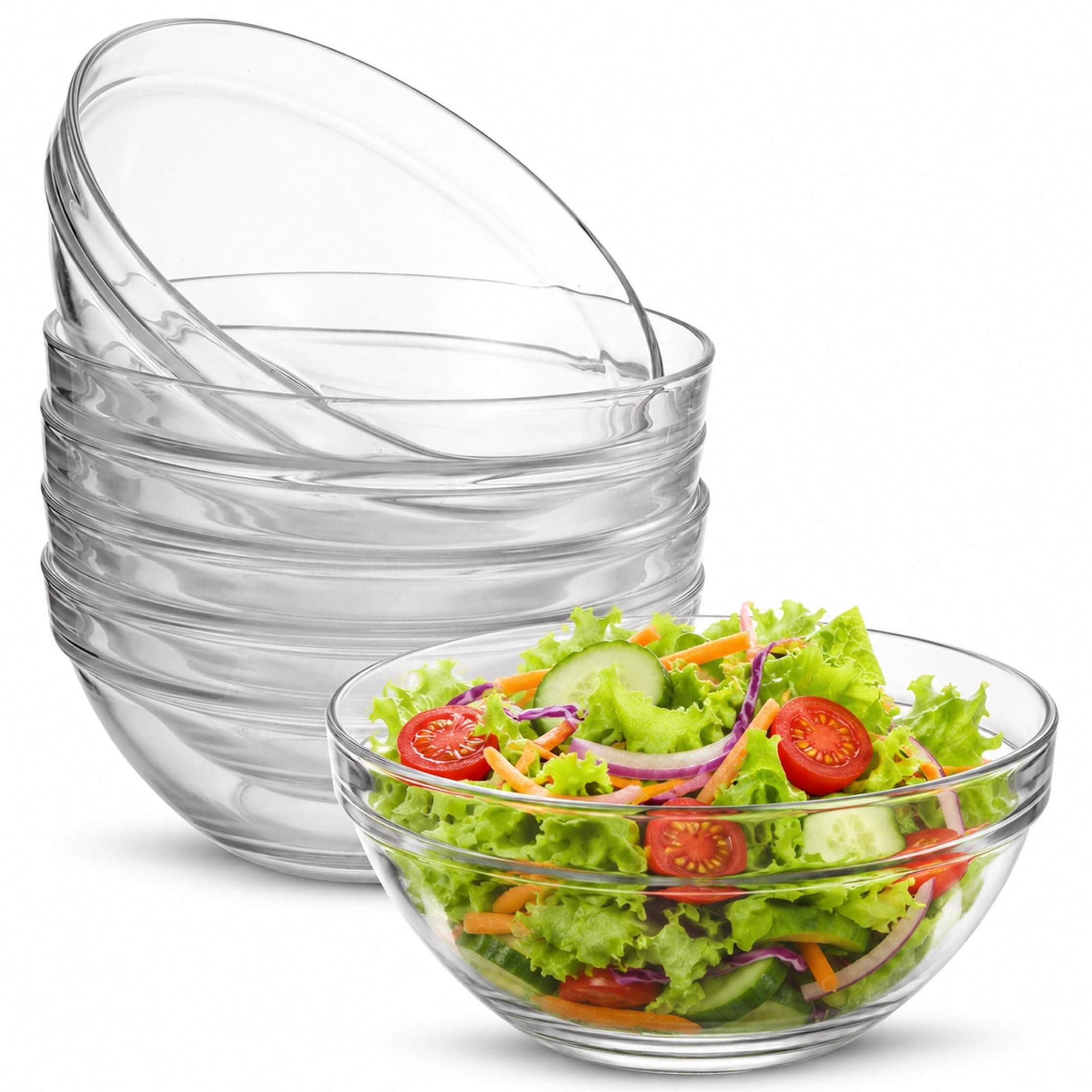 Syglawnd 6PCS Plastic Salad Bowls, 6.7in Stackable Clear Plastic Mixing Bowls Reusable Food Grade for Gathering Party Daily Kitchen, Clear
