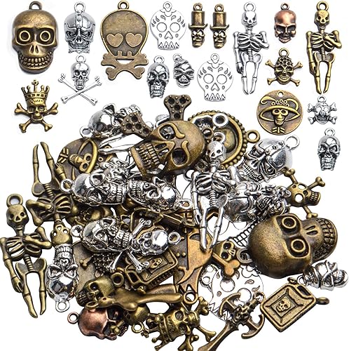 Accesorio para abalorios de cráneo 353oz alrededor de 30 a 50 piezas Multistyle Skull Head Charm Esqueleto hueso colgante steampunk Halloween Charms