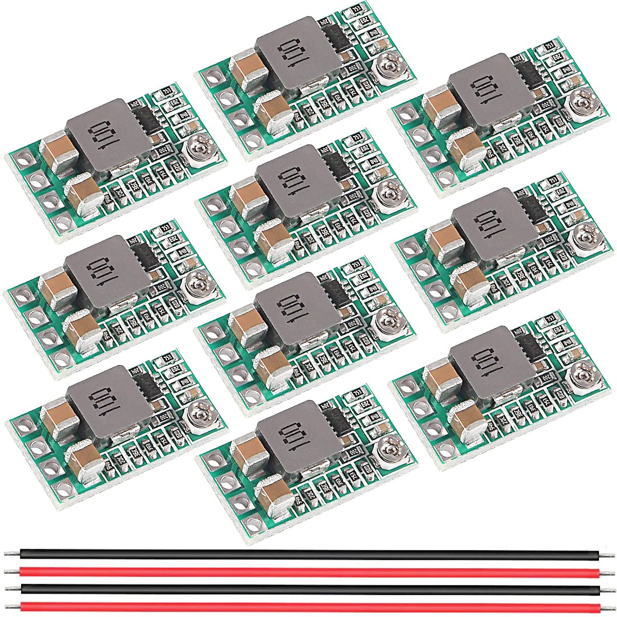 Youmile 10 pcs 5V Regulator Module Mini Voltage Reducer DC 4.5-24V 12V 24V to 5V 3A Buck Converter Board high conversion Power Supply Module with 26AWG Red and black cable