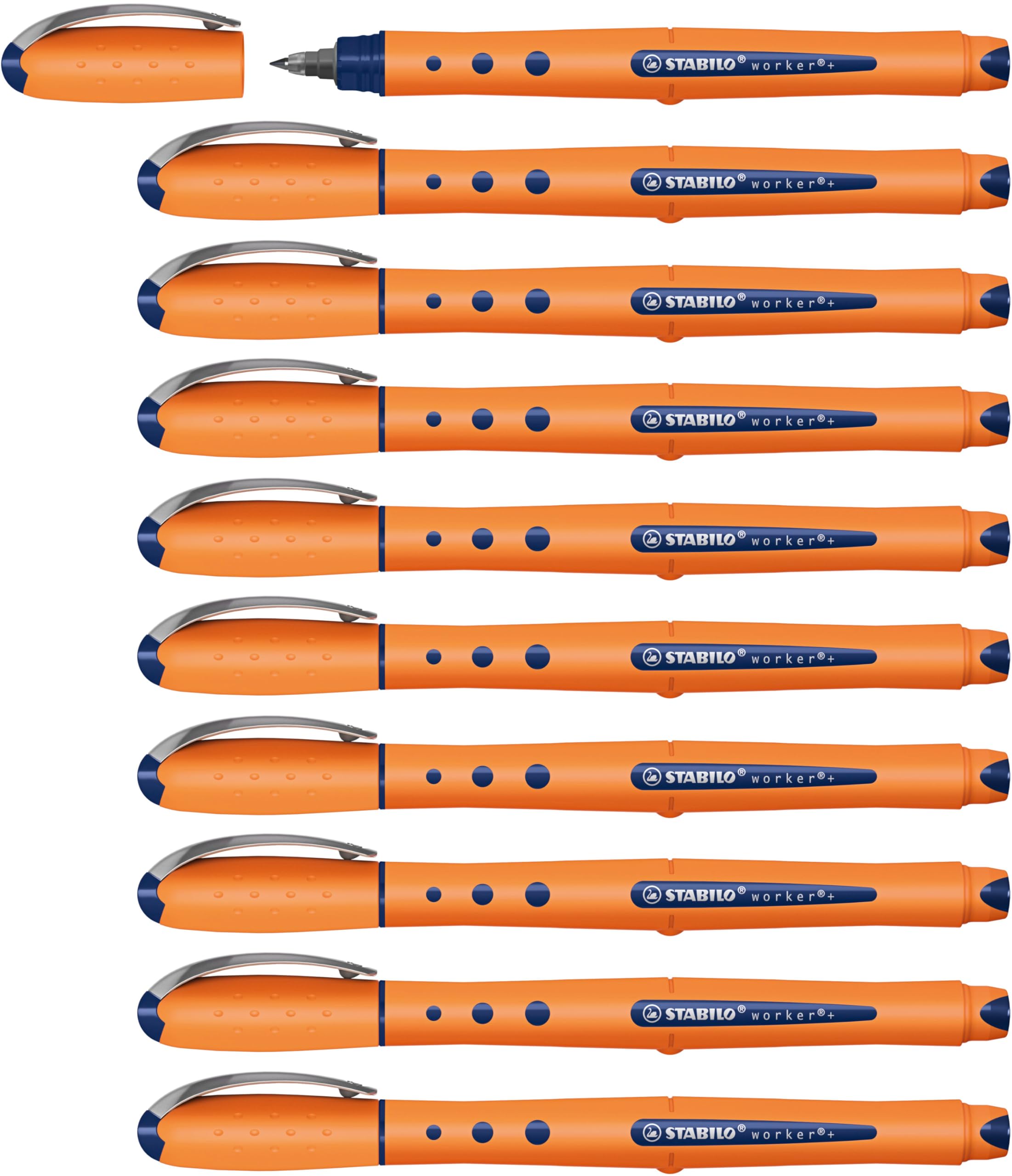 STABILO Rollerball worker+ Fine - Box of 10 - Blue