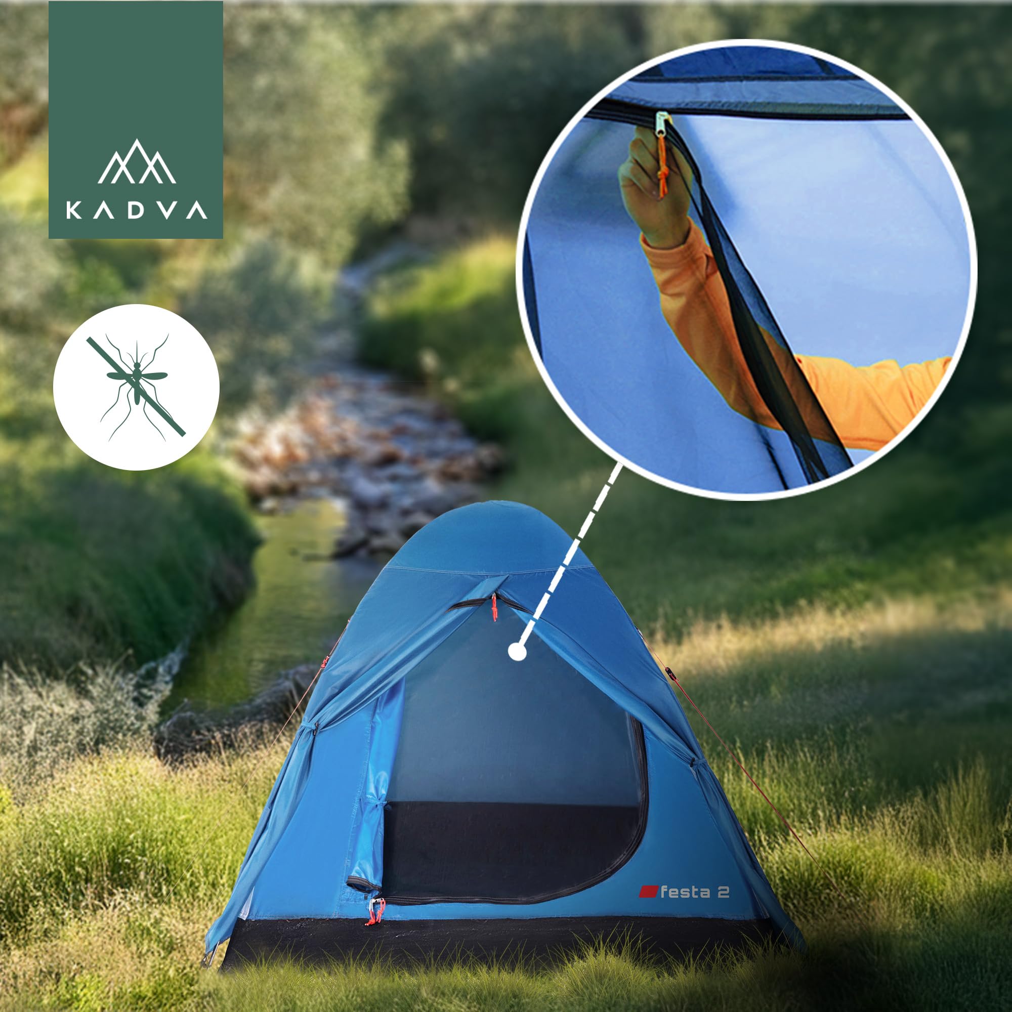 Tente de camping 2 places - Active Base 2 Pavillo - 200 x 120 x 105 cm