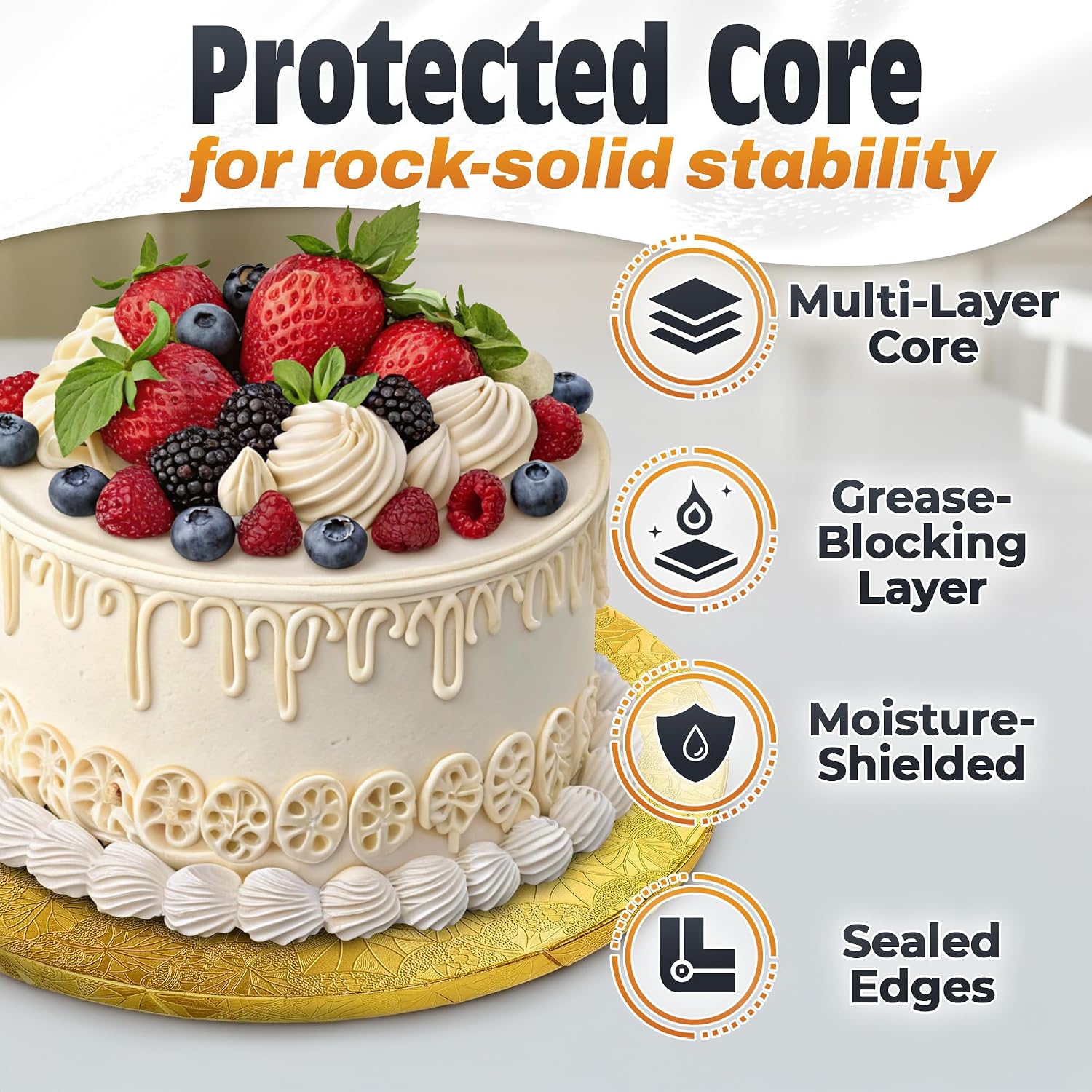 8 Inch Gold Cake Board, Round Cake Drum, 1/2 Inch Thick Cardboard image 3