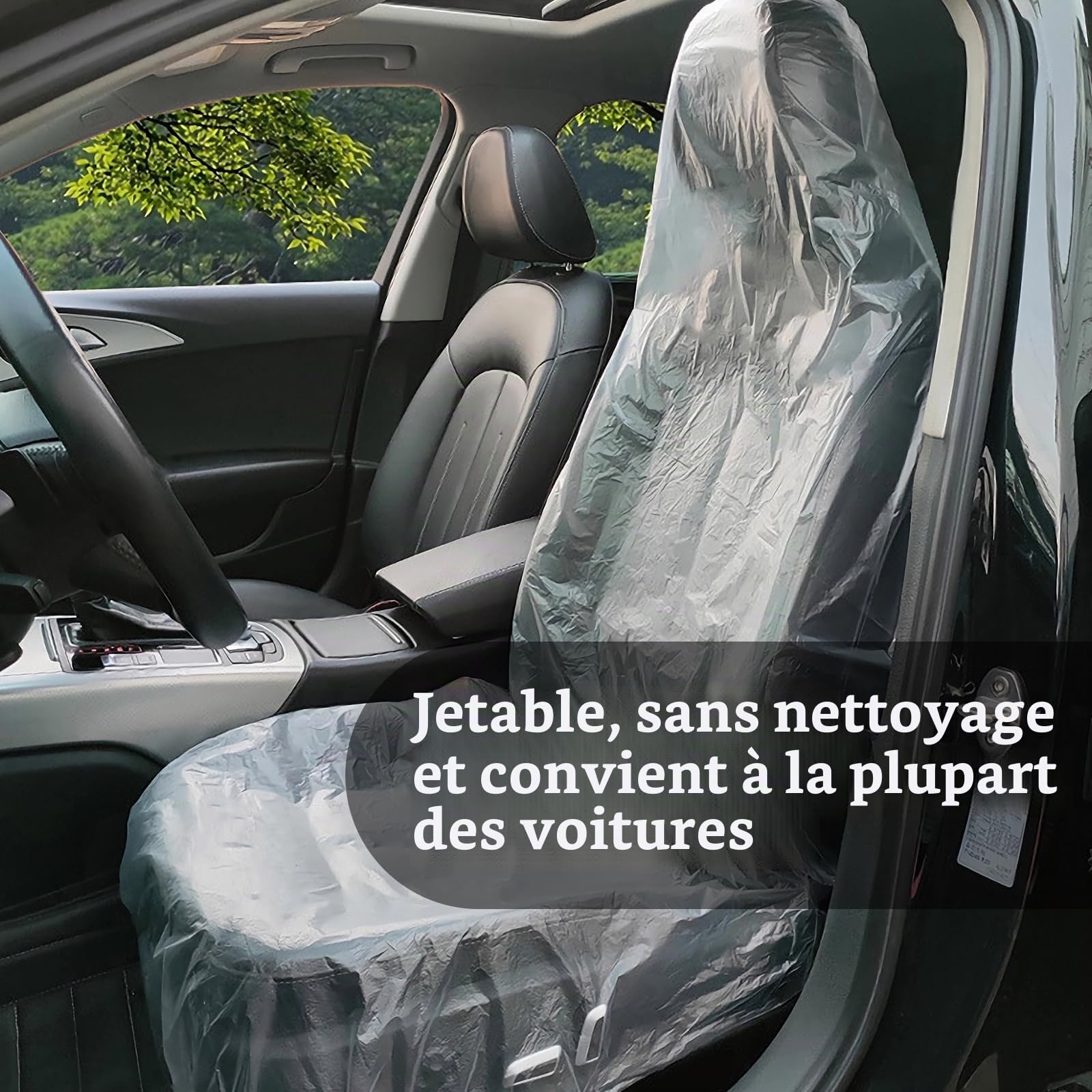 Lot de 100 Housses De Siège De Voiture Jetables en Plastique, 20 G Housse De Siège Voiture Jetables, Housse Plastique Jetable, Imperméables Transparente Housse pour Siège pour Protection Siège Auto