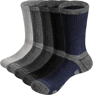 Men's Hiking Walking Socks Moisture Wicking Cotton Cushioned Sports Socks Padded Work Socks For Men 6-9/9-11/10-13, 5 Pairs