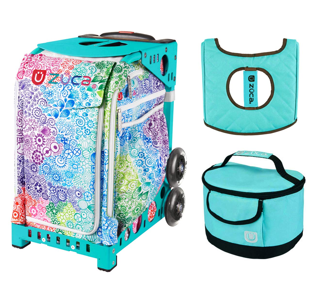 Zuca Sport Bag - Color Explosion with Gift Turquoise/Brown Seat Cover and Turquoise Lunchbox (Turquoise Frame)
