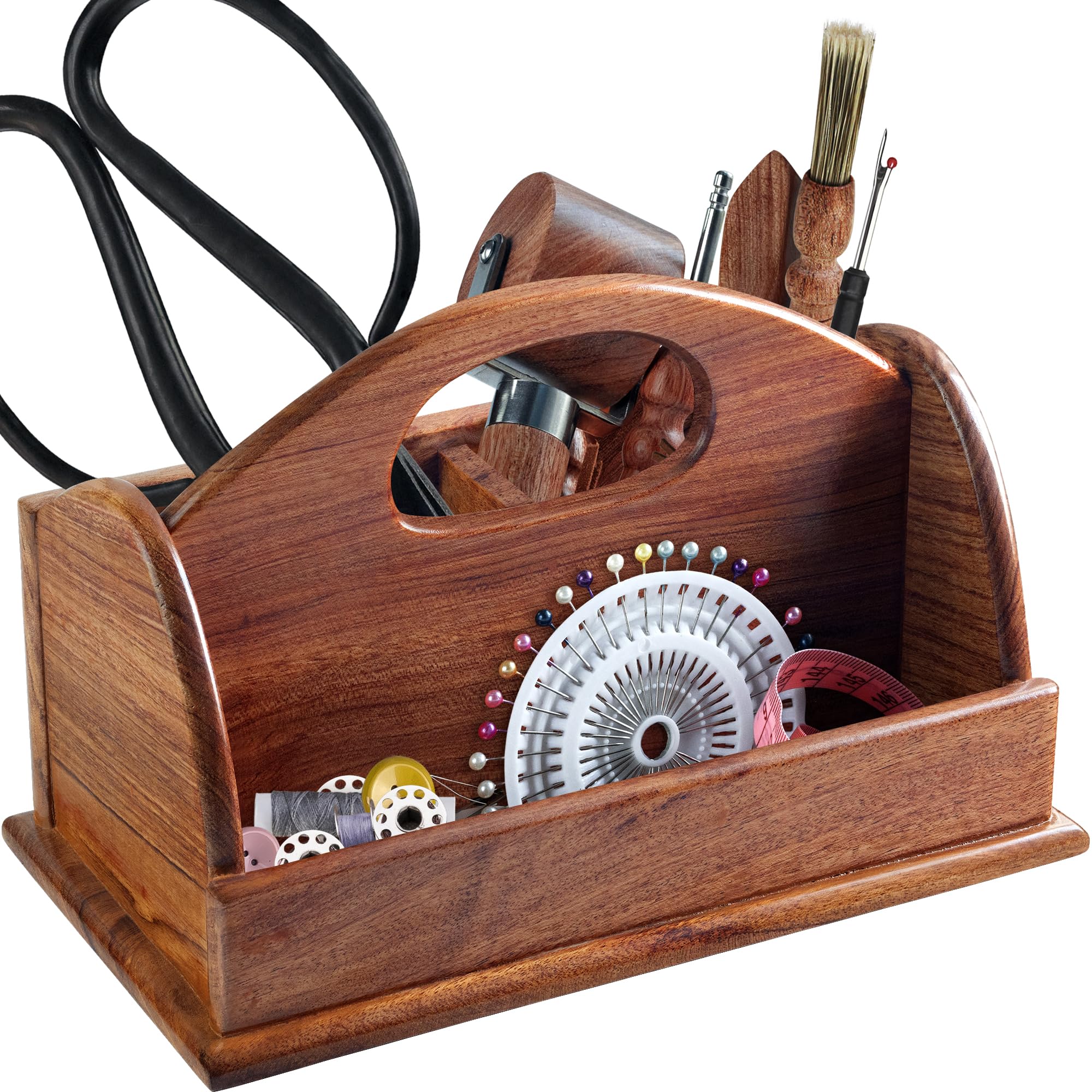 SAVINA Wooden Craft Organizer Box - Handmade Craft Storage Caddy for Sewing, Art Supplies, DIY Tools &amp; More - Elegant &amp; Durable (BOX ONLY) (Small Size)