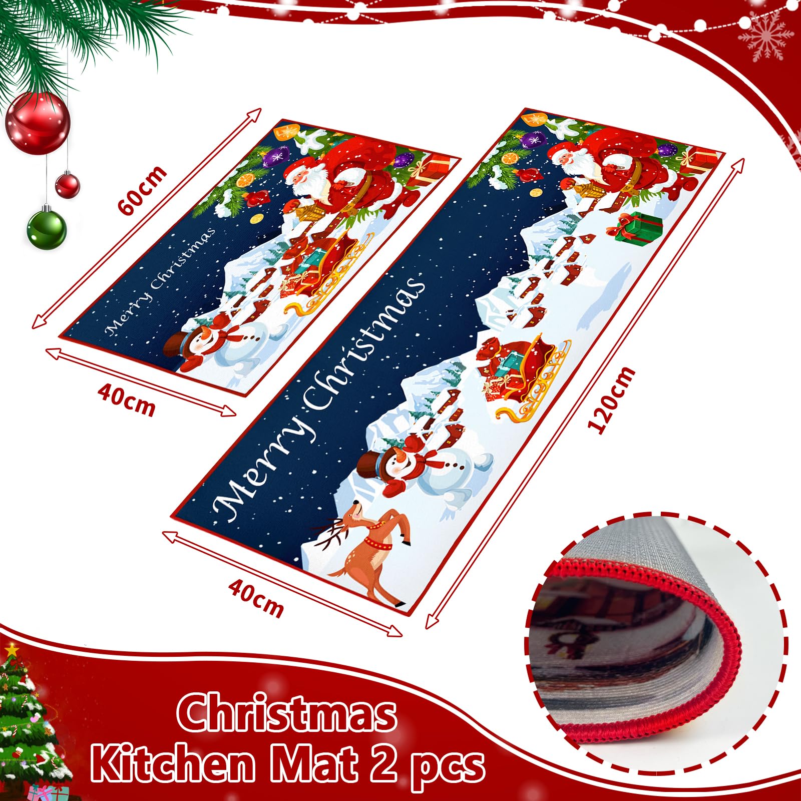 Hoimlm Christmas Kitchen Rugs Non-Slip Washable Kitchen Mats - Image 2