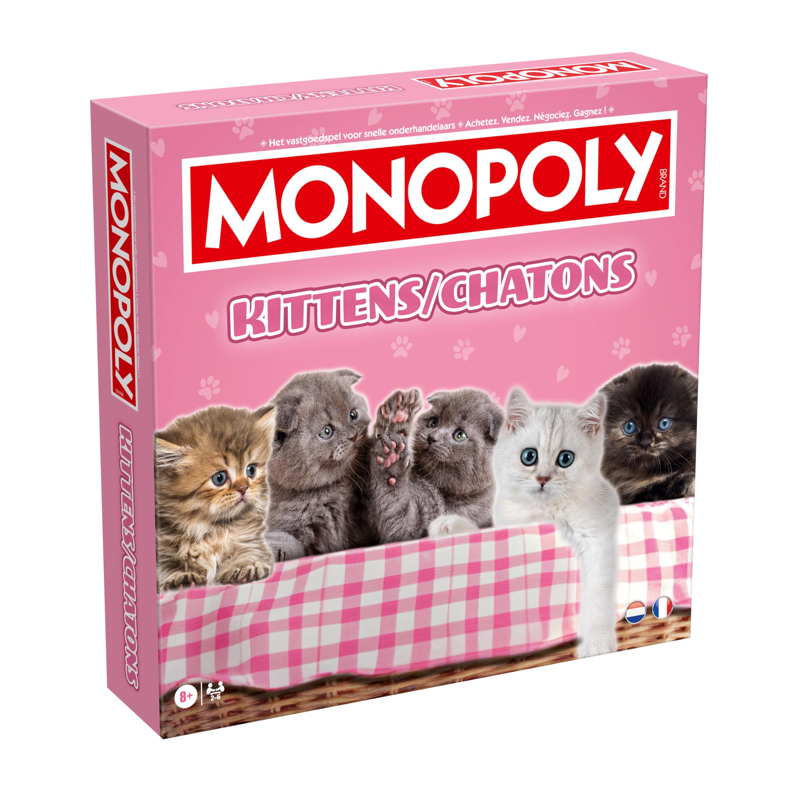 Winning Moves Monopoly Cat Baby Edition - Monopoly gra dla fanów - Gry rodzinne Strategia Gry planszowe Koty Niemowlęta - 2+ graczy od 8 lat - holenderski/francuski