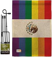 Vista 10 de Pride México - Bandera de jardín con texto "Rainbow Love LGBT" Gay Bisexual Pansexual Transgénero pequeño regalo decorativo para casa de patio hecho