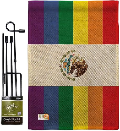 Miniatura 10 de Pride México - Bandera de jardín con texto "Rainbow Love LGBT" Gay Bisexual Pansexual Transgénero pequeño regalo decorativo para casa de patio hecho