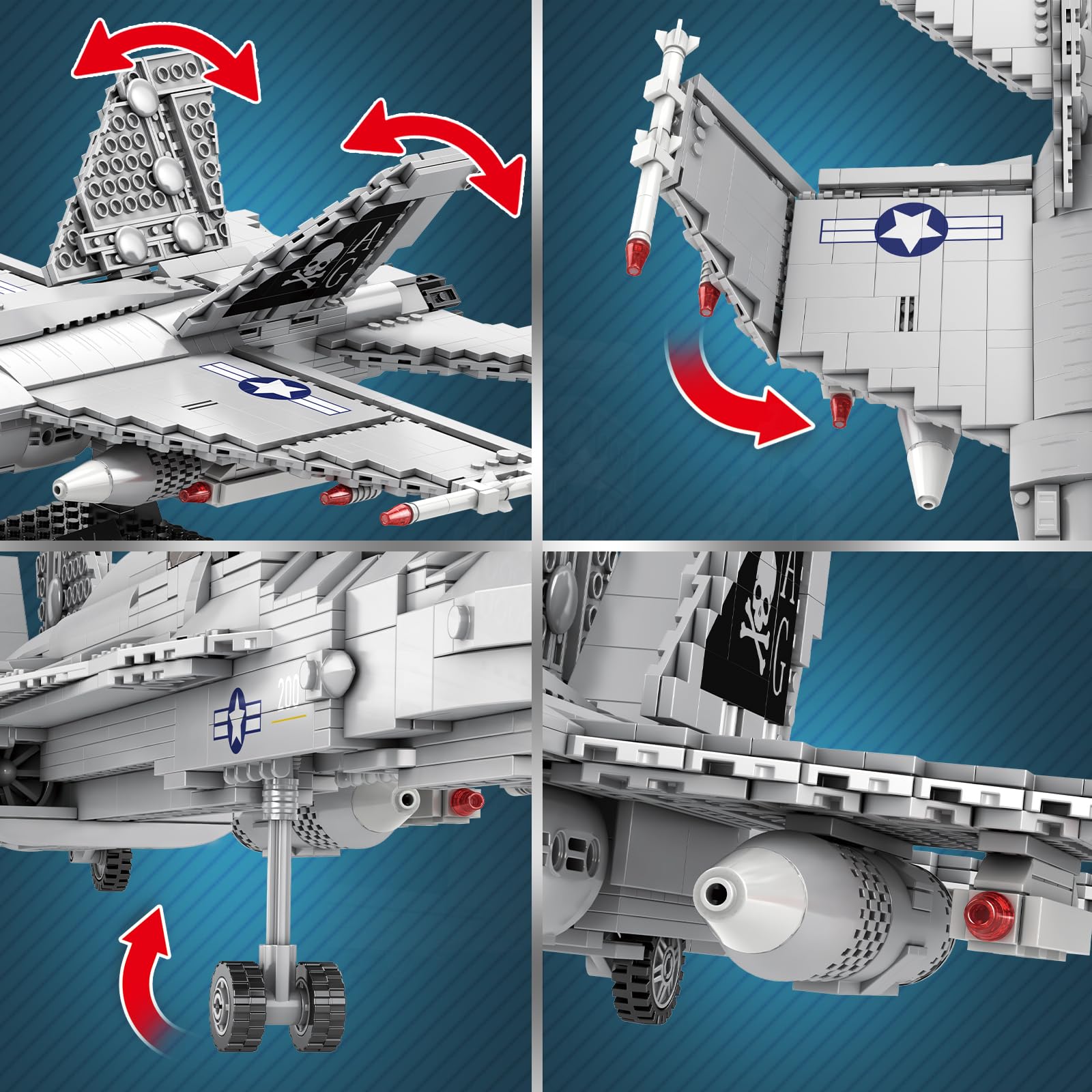 Reobrix F-18 Hornisse Kampfjet Baustein Modellbau Set für Erwachsene 33022 | Militärflugzeug Klemmbausteine, Deko-Objekt mit Ständer, Sammlerstück für Luftfahrt-Fans, Geschenk ab 14 Jahren, 1387 Teile