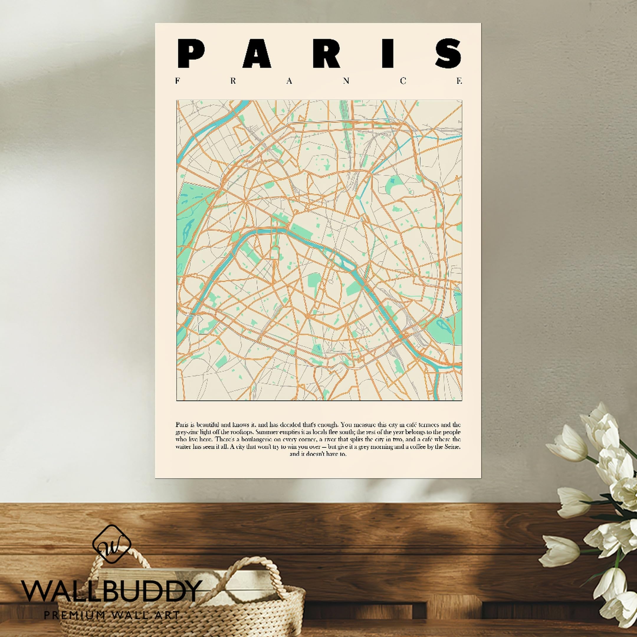 Wallbuddy Stampa Artistica Mappa di Parigi | De (50 x 70 cm, Senza cornice)