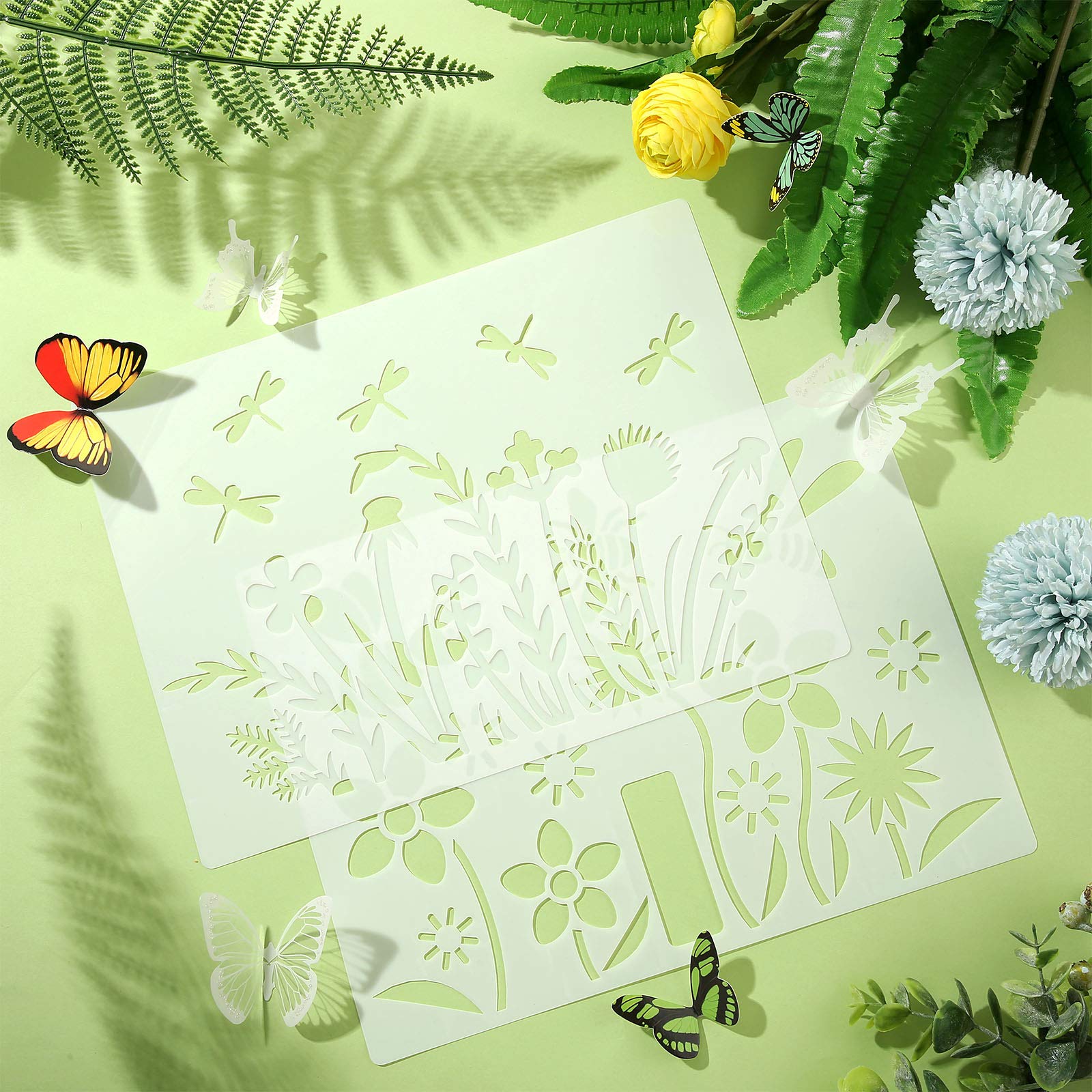 6 Piece Flower & Butterfly Painting Stencils - Reusable Craft Templates For Wood & Walls