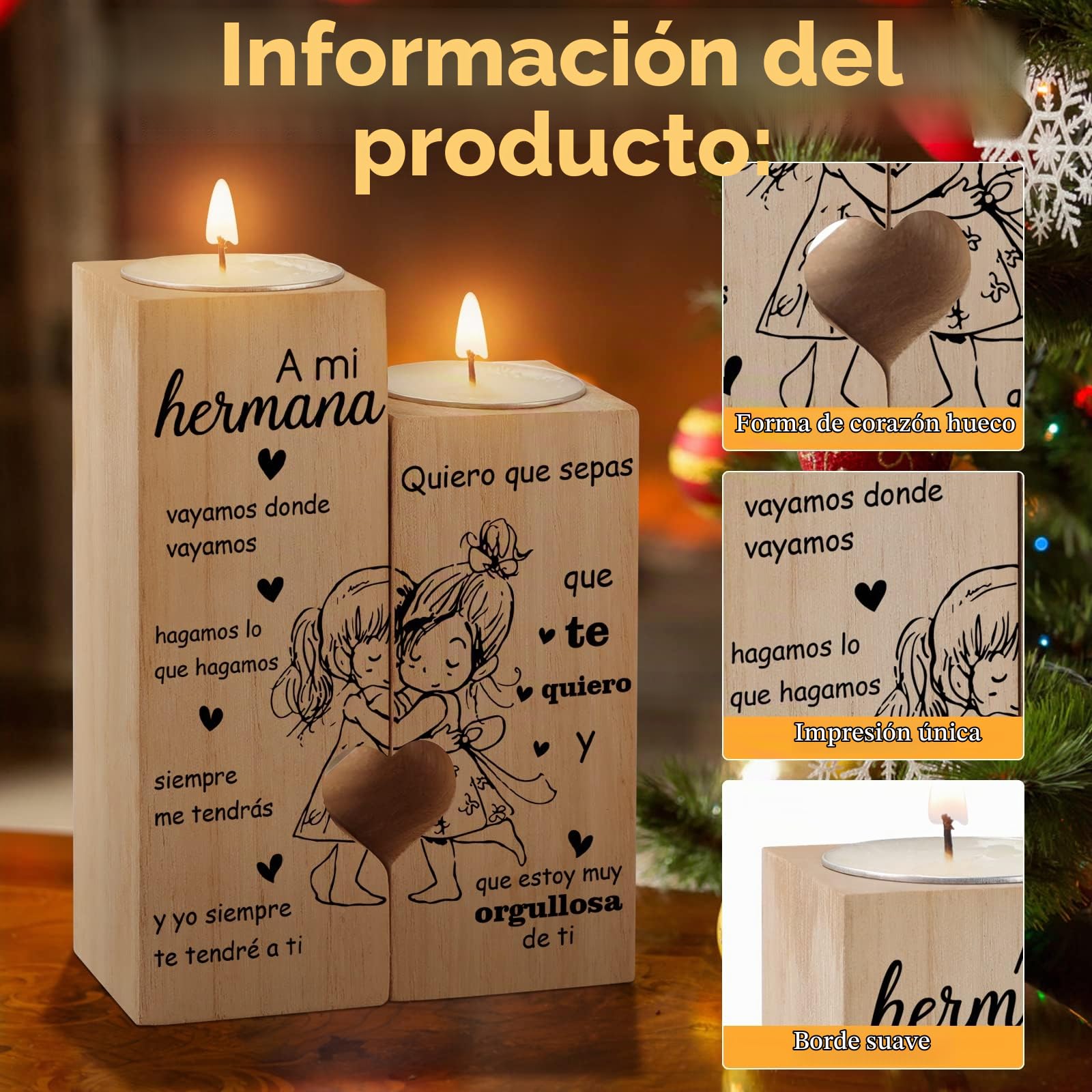 KAAYEE Candelabro en Forma de Corazón - Regalo para Hermana, Mujer, Cumpleaños, Navidad y Acción de Gracias (M)