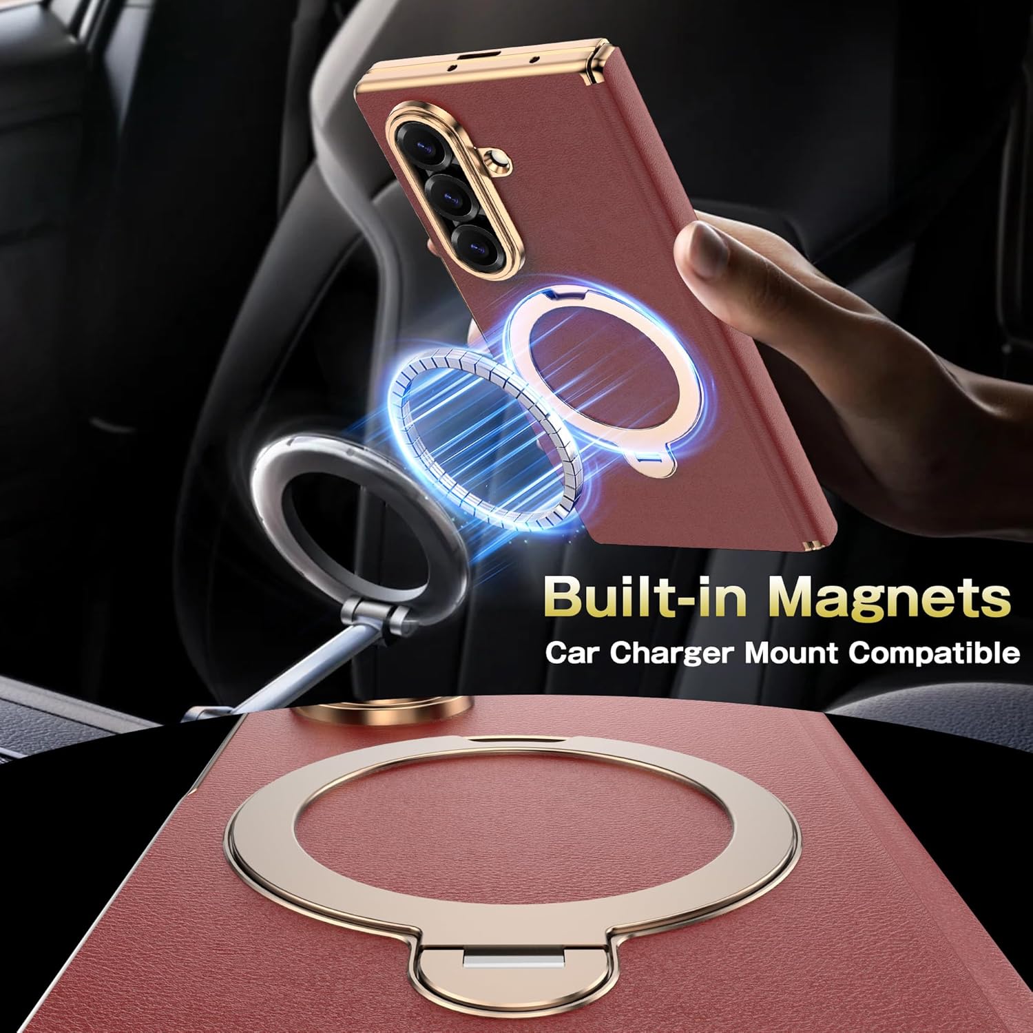 【All-In-One】 for Galaxy Z Fold7 Case with 360° Stand (compatible with MagSafe) Magnetic Privacy Screen Protector, MIL-Grade Shockproof Premium Leather Full Hinge Protection - Wireless Charging red