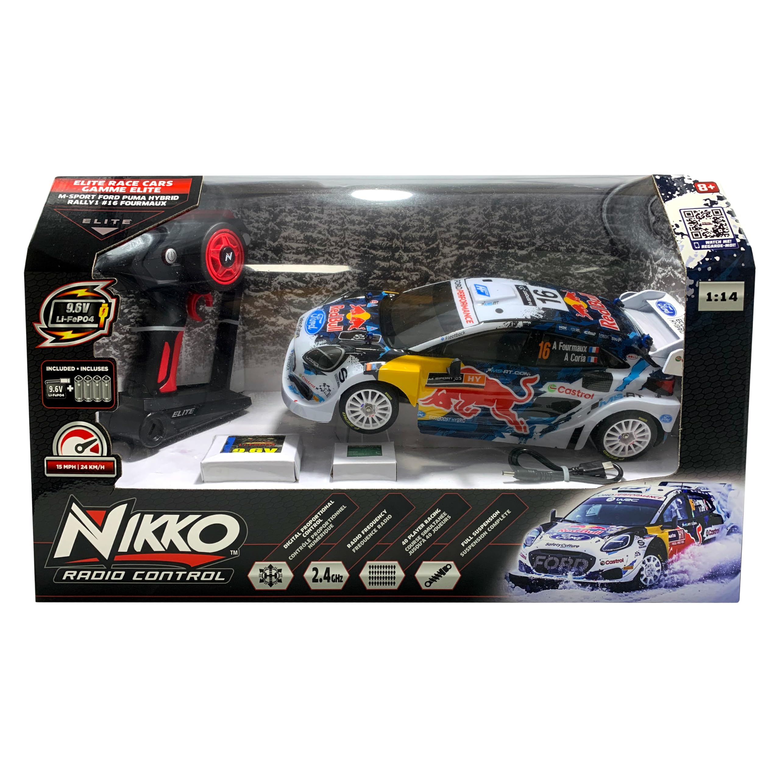 Nikko Elite Ford Puma Hybrid Rally WRC 2024 – Voiture Télécommandée 1:14 – 24 km/h – Recharge USB-C – Suspension Métal – Télécommande 40 Canaux – Dès 8 Ans