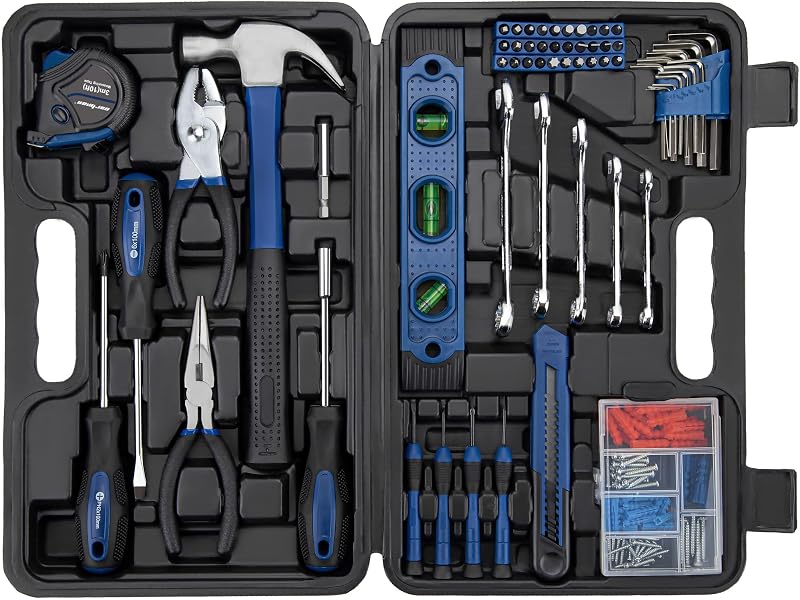 CARTMAN Juego de herramientas para el hogar de 152 piezas, kit de mano azul con caja de almacenamiento | Surtido completo de herramientas para reparaciones del hogar, arreglos de oficina, necesidades de dormitorios, instalación de muebles, manualidades y arreglos domésticos cotidianos.