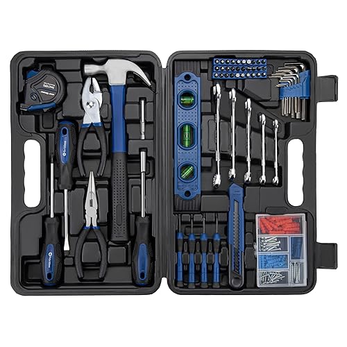 CARTMAN Tool Set General Hand Tool Kit with Plastic Toolbox Storage Case Automotive Wrench Sets Blue