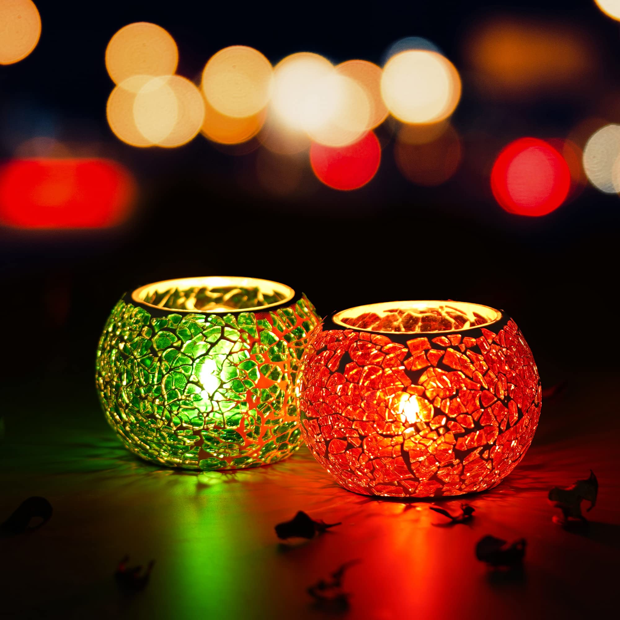 Red Mosaic Glass Tea Light Holder - Diwali Decor -9