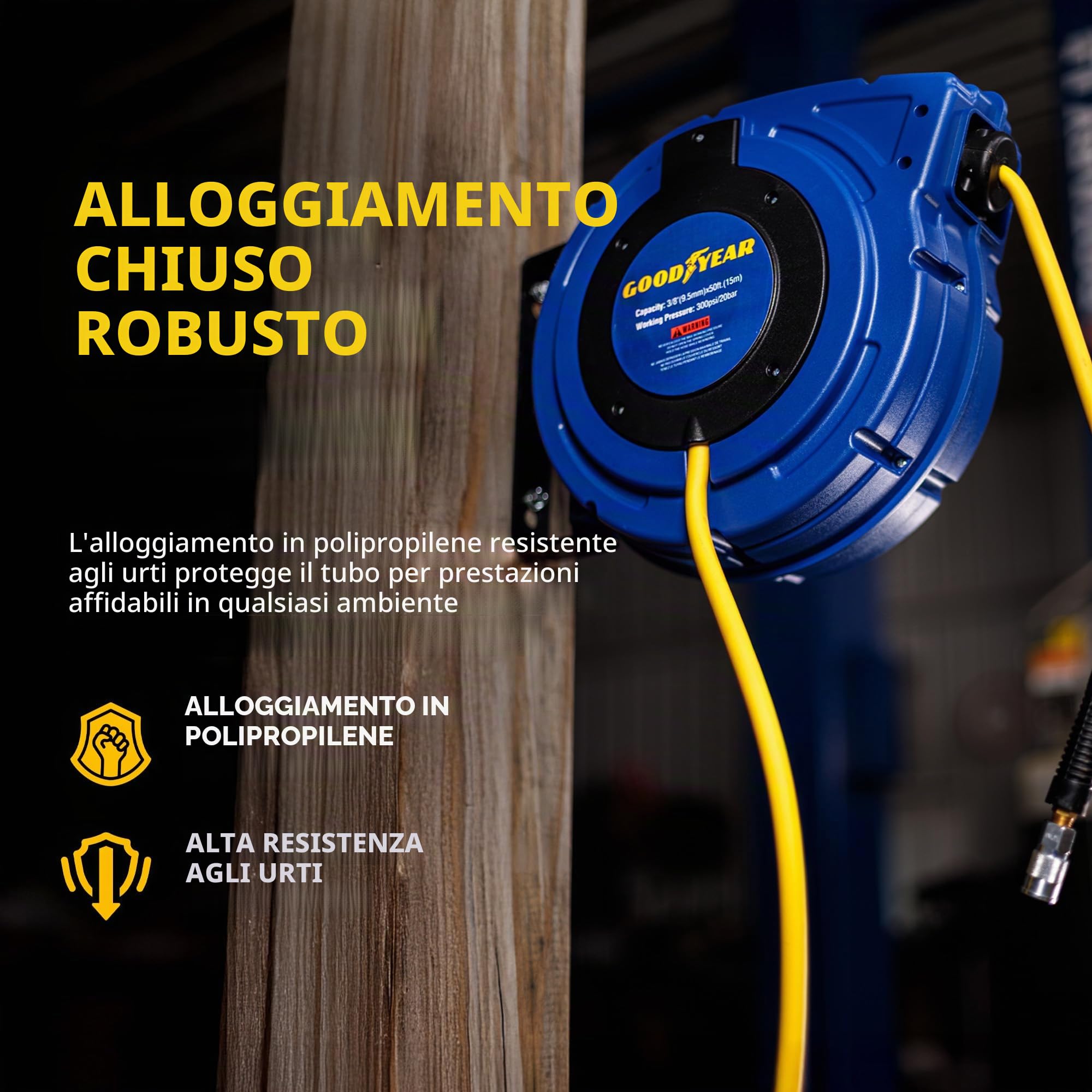 Goodyear 27527153g Chiuso Retrattile compressore d'Aria/Acqua avvolgitubo con 3/8 in. x 50 ft. Ibrida Polymer Tubo Flessibile, Max. 300psi