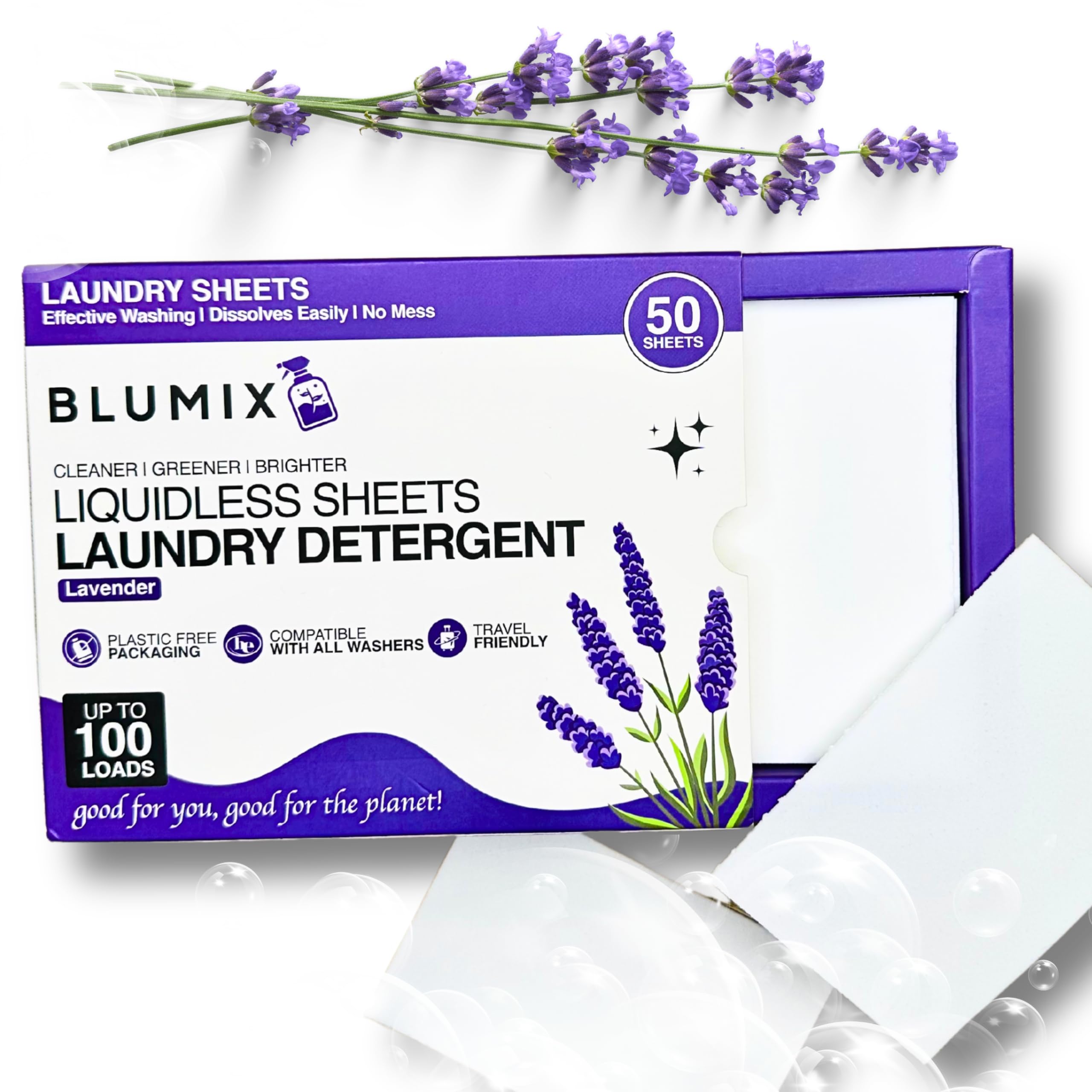 Laundry Detergent Sheets – 100 Loads | Lavender Scent | Eco-Friendly, Plastic-Free, Plant-Based Detergent for Sensitive Skin | Travel Friendly, Works in Cold Water & HE Machines