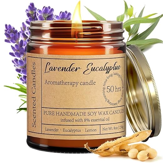 Lavender Eucalyptus Candles for Home Scented - 8oz Aromatherapy Candles for Relaxation Anxiety Stress Relief Non Toxic, Calming Candles Gifts for Women Soothing Relaxing Bath Yoga Meditation