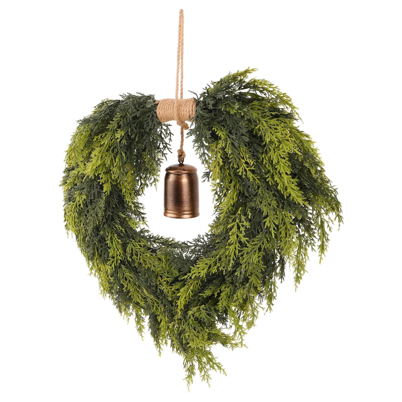 Alipis Guirnalda Navideña de Corazón con Cascabeles Guirnalda de Pino y Cedro Artificial Decoración para Puerta de Entrada Porche y Ventana de Navidad